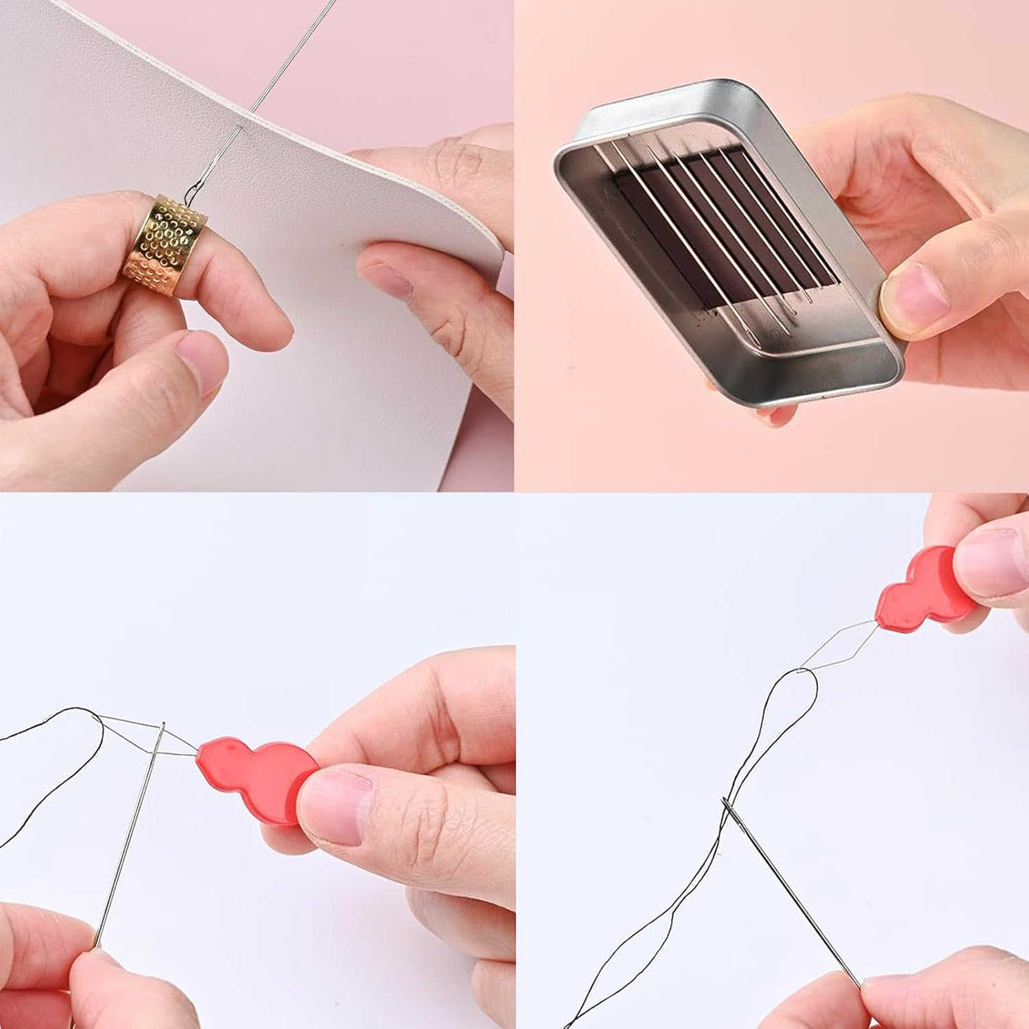 40PCS Sewing Needles Set,Large Eye with Threader & Magnetic Pin Cushion,Embroidery Thread Needle for Hand Sewing, 4 Sizes Stainless Steel Needles, for Embroidery, Crafts Projects and DIY image number 4