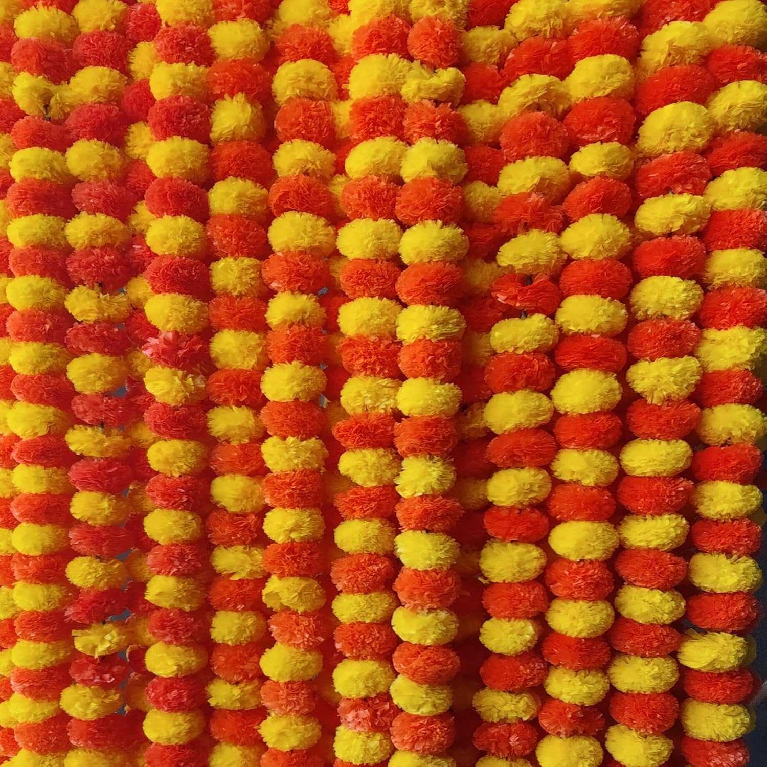 5 PC - 5 Feet Marigold Garland |Indian/American Wedding Party Mantle Decoration, Faux Garlands Wedding Garland, Diwali Decoration, Spring Bush Floral! (Dark Orange)