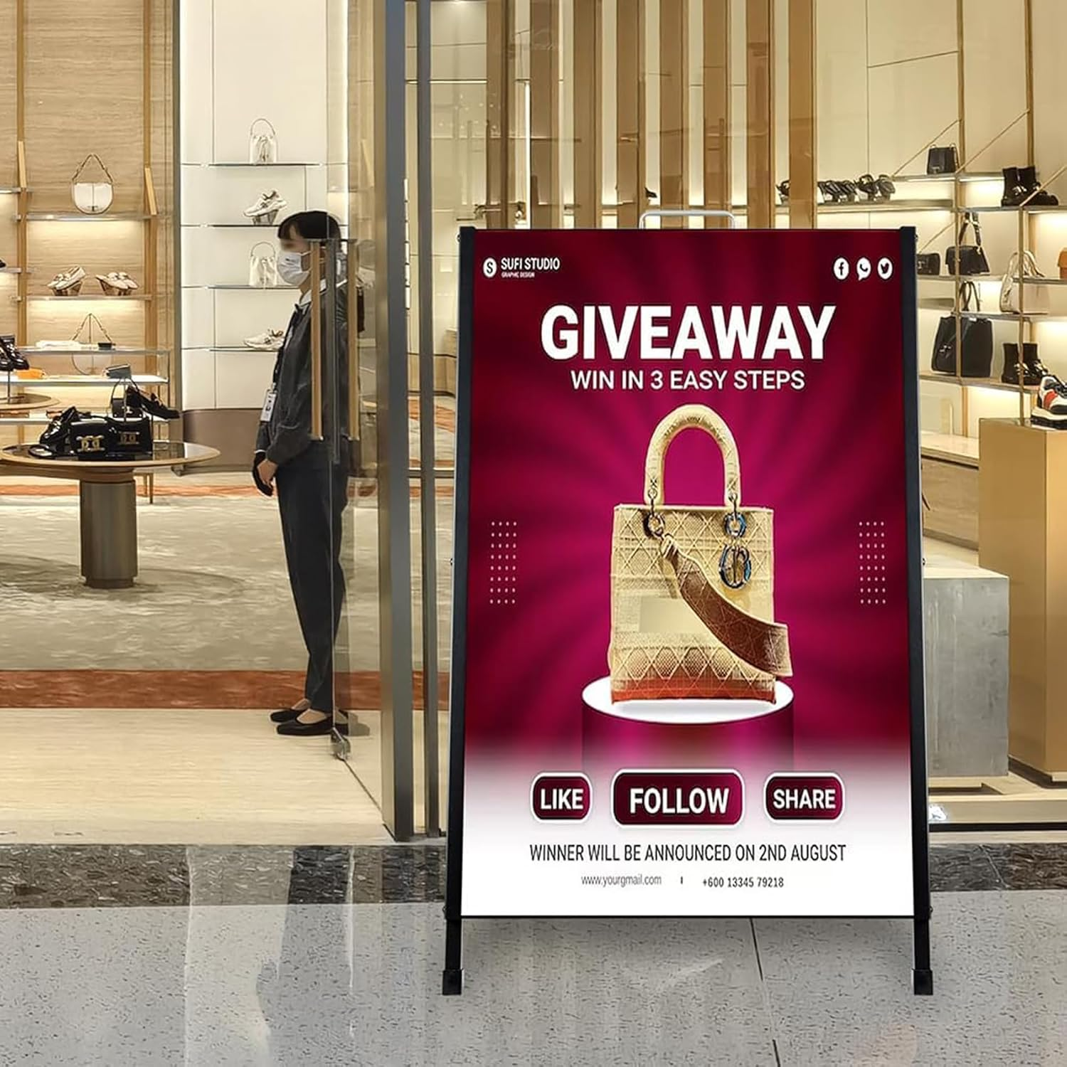 A Frame Sign Double-Sided, Folding Sandwich Board, Heavy Duty Slide-In Sidewalk Signboard, Metal Pavement Sign(Frame Only), Black 60 * 90 * 105Cm image number 2