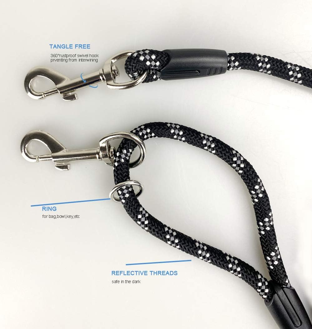 Long Rope Dog Leash for Dog Training 12FT 20FT 30FT 50FT, Reflective Threads Dog Cat Leashes Tie-Out Check Cord Recall Training Agility Lead for Large Medium Small Dogs (Black, 10Mm20Ft) image number 2