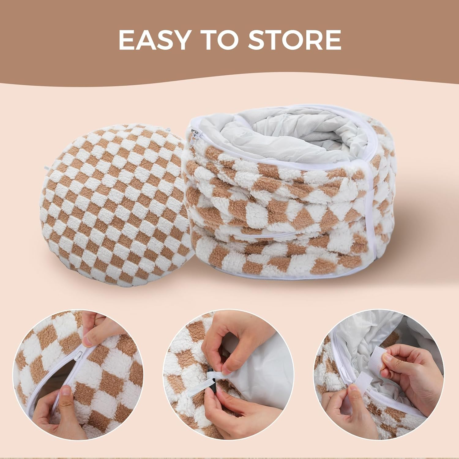 PAWZ Road Plush Cat Tunnel for Indoor Cats, 2 in 1 Donut Circle Shape Cat Tunnel & Cat Bed Diameter 85 Cm Brown image number 5