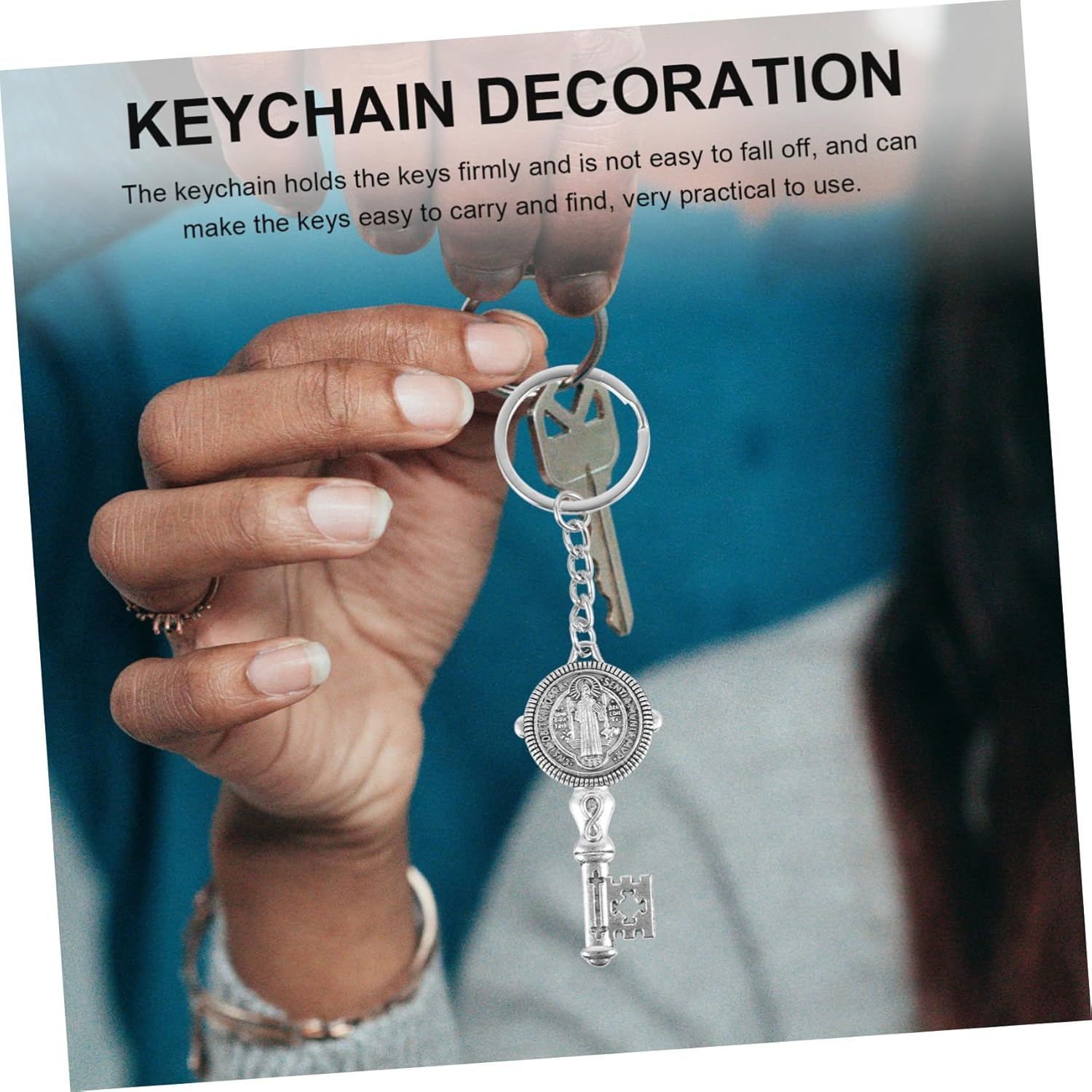 Key Chain Religious Keychain Charm Feng Shui Keychain St Benedict Medals Cross Crucifix Key Ring Key Shaped Handbag Charms Crucifix Back Keyring Metal image number 4