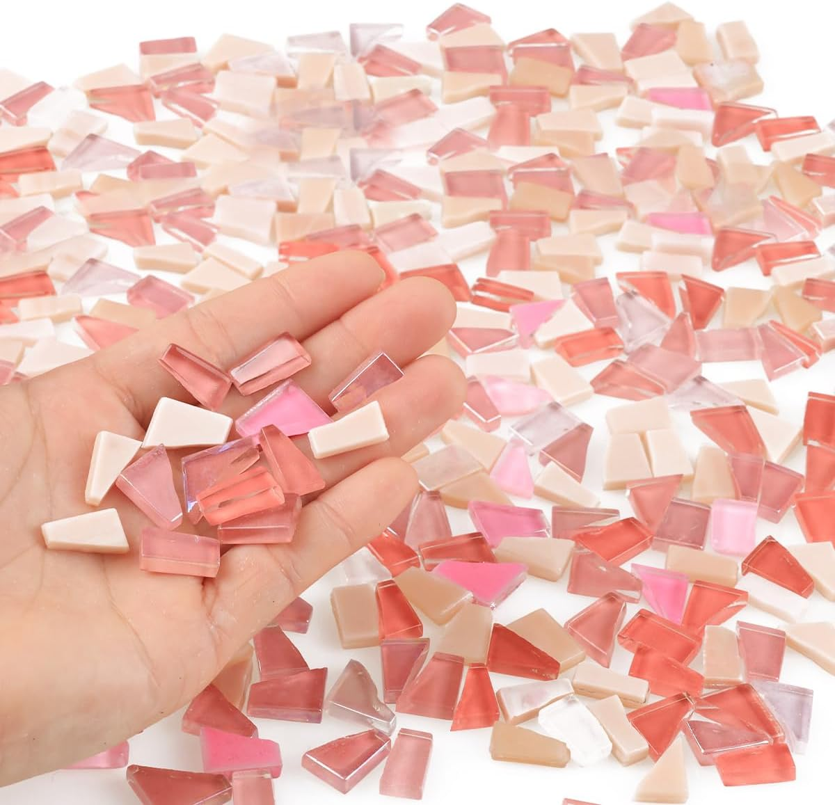 1.1 Lb Irregular Mosaic Tiles for Crafts Bulk Broken Tile Pieces Mixed Shapes Stained Scraps Adults Beginners DIY Coaster Making Supplies Hobbies Vases Pink Series - Blue image number 3