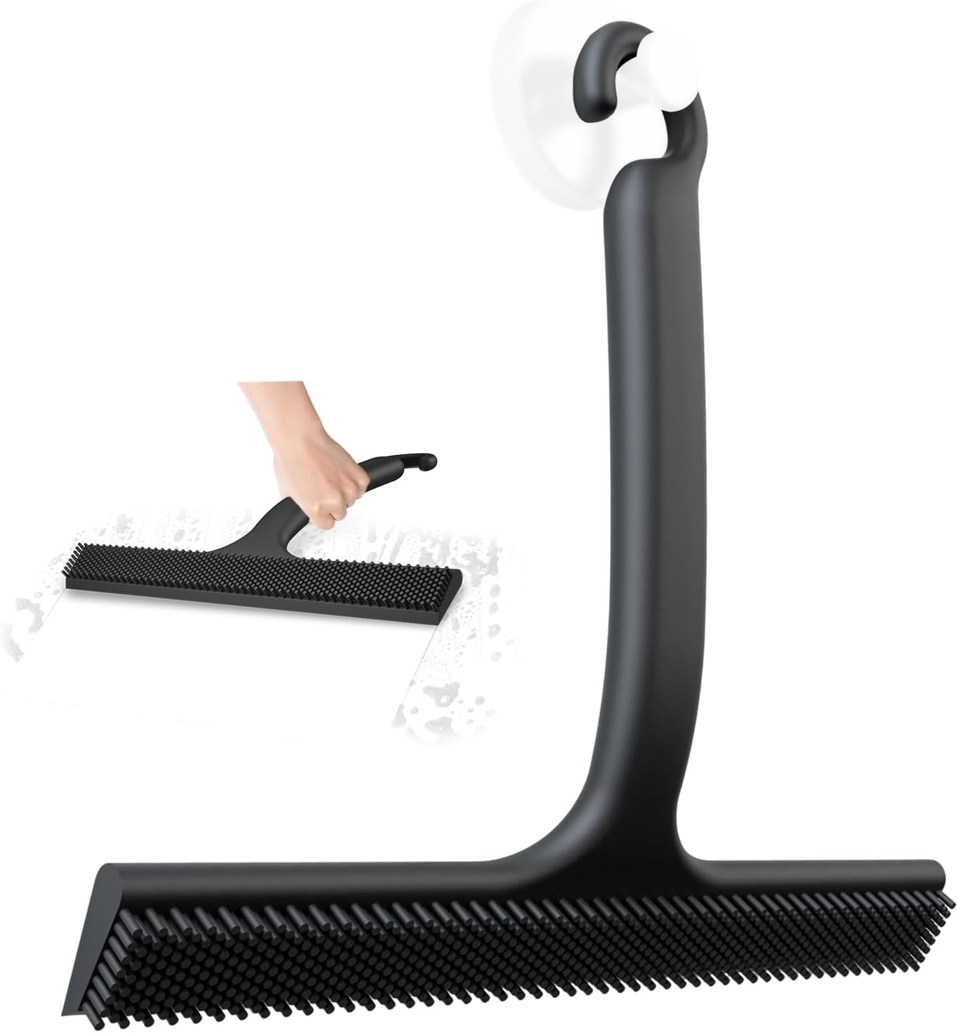 LORESJOY Shower Squeegee, Imprint-Free Cleaning Shower Squeegee Black for Glass Doors, Silicone Shower Squeegee, Shower Squeegee for Shower, Bathroom, Mirror, Glass Cleaning, Tiles image number 5