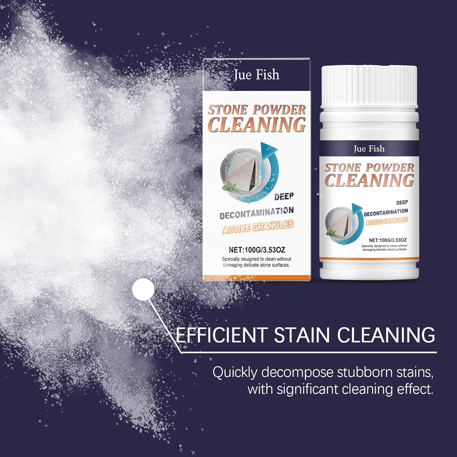 Stone Cleaning Powder, Deep Decontamination, 100G, Fast-Dissolving Stain Remover for Multiple Stone Surfaces