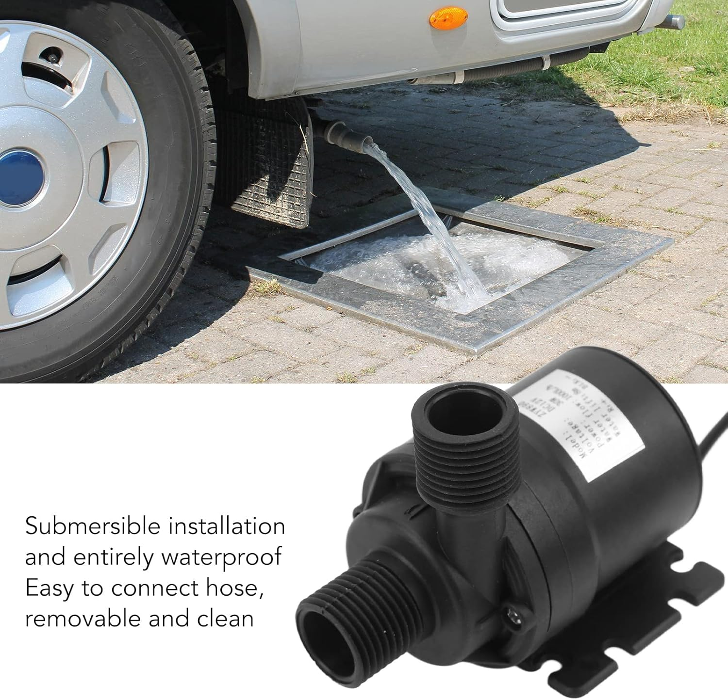 12V Water Pump, 1000L per Hrs 8M Lift Height Ultra Quiet Submersible Water Pump, IP68 Waterproof Detachable Brushless for Aquariums, Fish Tank, Pond, Fountains image number 5