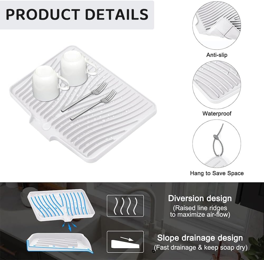 Silicone Kitchen Counter Mat Set &ndash; Non-Slip Dish Drying Mat, Faucet Splash Guard, Sink Protector & Heat-Resistant Bar Spill Mat for Home, Coffee Bar, or Bathroom image number 1