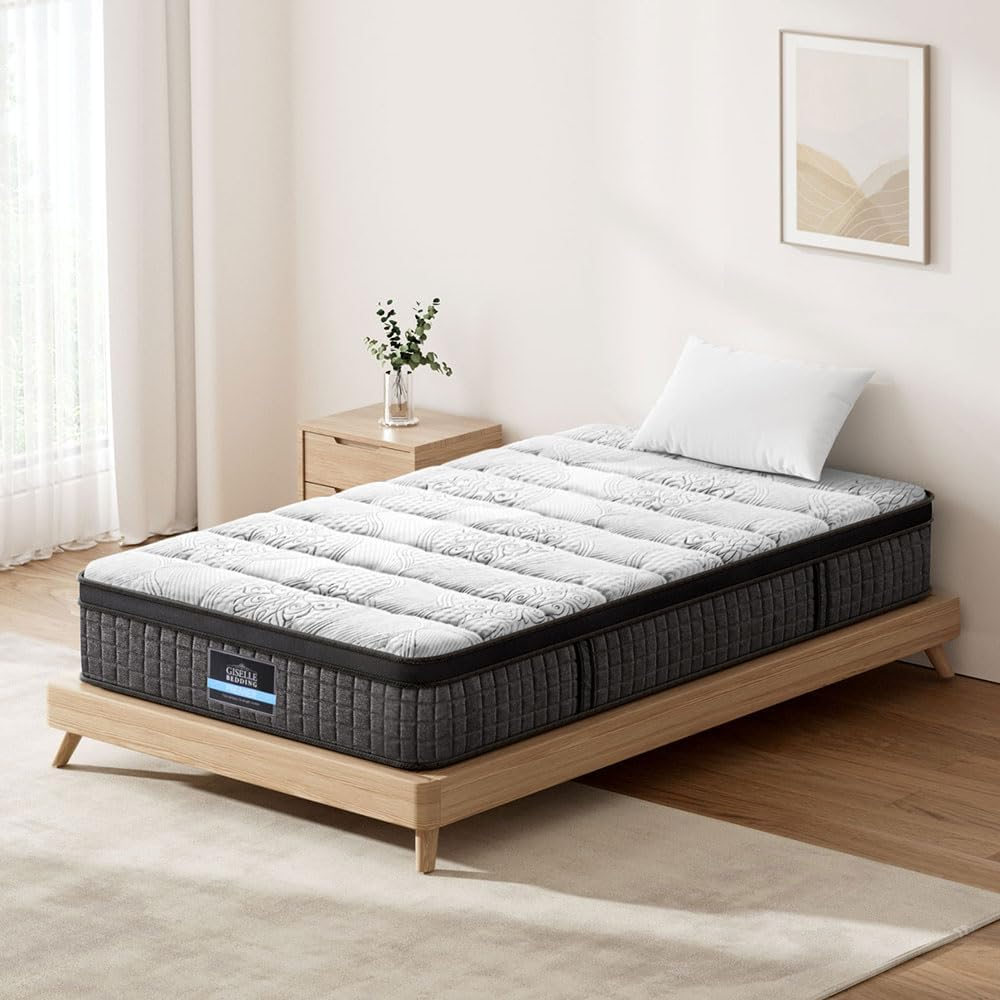 Giselle Bedding King Single Mattress Latex Foam Bed Mattresses 34Cm Thickness, with 9-Zone Pocket Spring System and Breathable Euro Top, 5Yrs Warranty, Medium Firm, White with Vacuum Packed image number 1