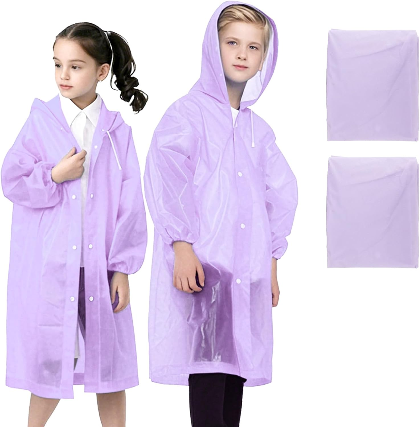 2 Pack Rain Ponchos for Kids Reusable,Thickened EVA Travel Raincoat Jacket with Hoods and Sleeves