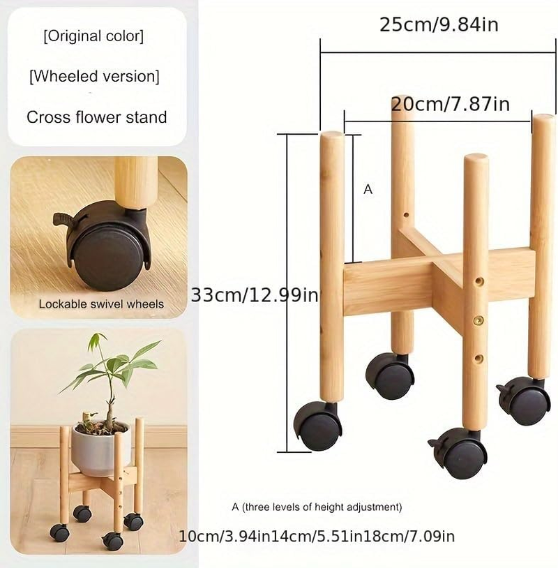 Plant Stand with Non-Slip and Fixable Universal Wheels, Easy Move and Smooth, Three Heights Adjustable, 33*25Cm image number 3