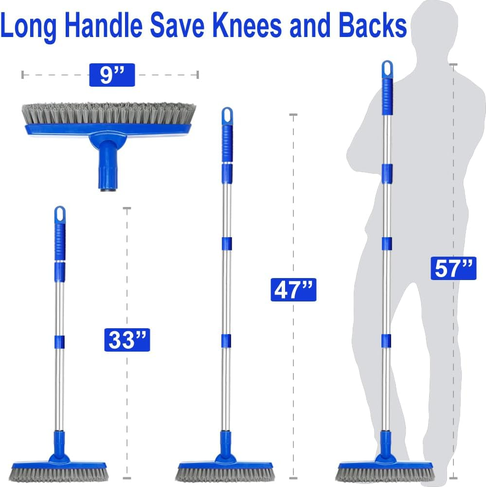 XUCAI Grout Brush with Long Handle - 180&deg;Rotation Shower Floor Scrubber Brush : Crevice Cleaning Brush for Grout Lines, Tiles, Corners, and Hard-To-Reach Areas Cleaning Tool image number 3