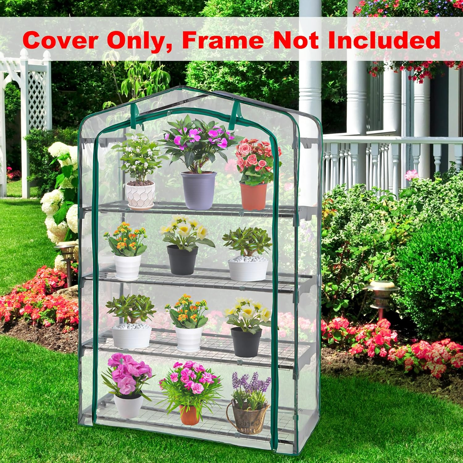 Extra Wide 4 Tier Greenhouse Replacement Cover- 63 X 40 X 19 Inch Clear PVC Plant Gardening Greenhouse Cover with Roll-Up Zipper Door for Gardening Plants Flowers (Frame Not Include) image number 1