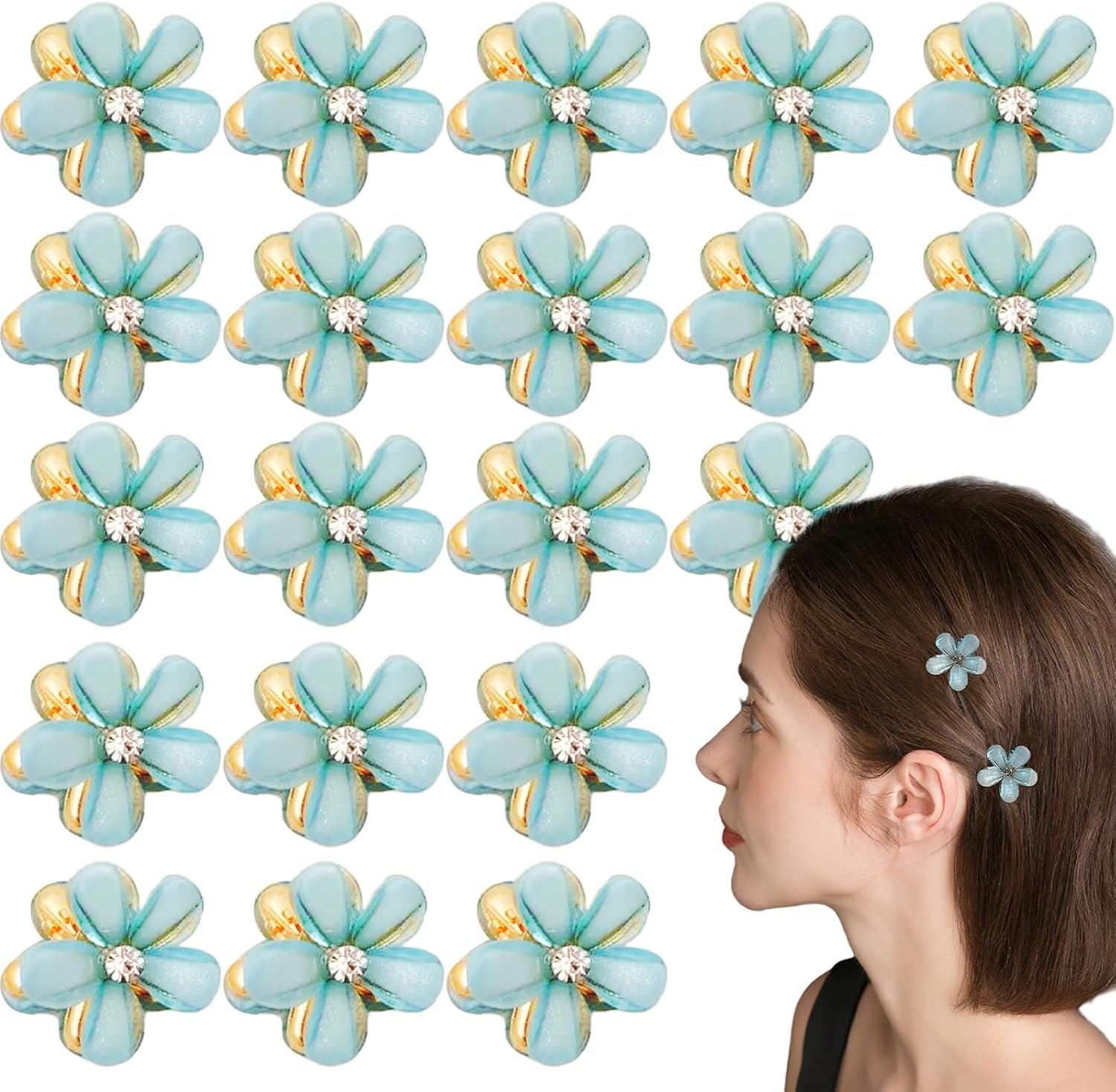 20 Pcs Flower Claw Clips Rhinestone Mini Hair Clips Sun Flower Claw Clip for Women Girls (Blue) image number 2