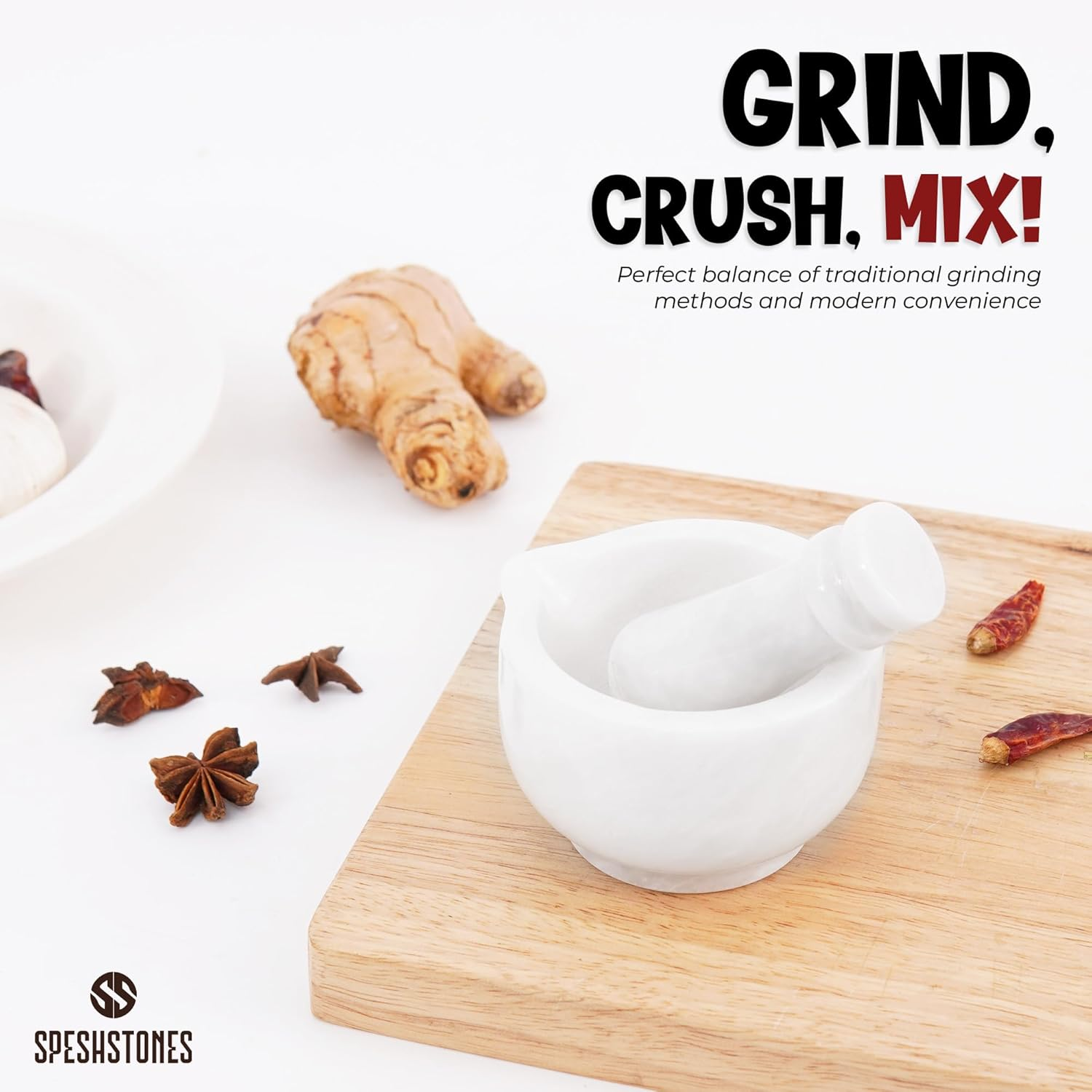 Marble Mortar and Pestle 2'' Inches White Handmade Mortar and Pestle Set for Kitchen Accessories - Mortar and Pestle for Spice Grinder Manual, Pestle and Mortar Bowl, Mini Crusher Bowl image number 6