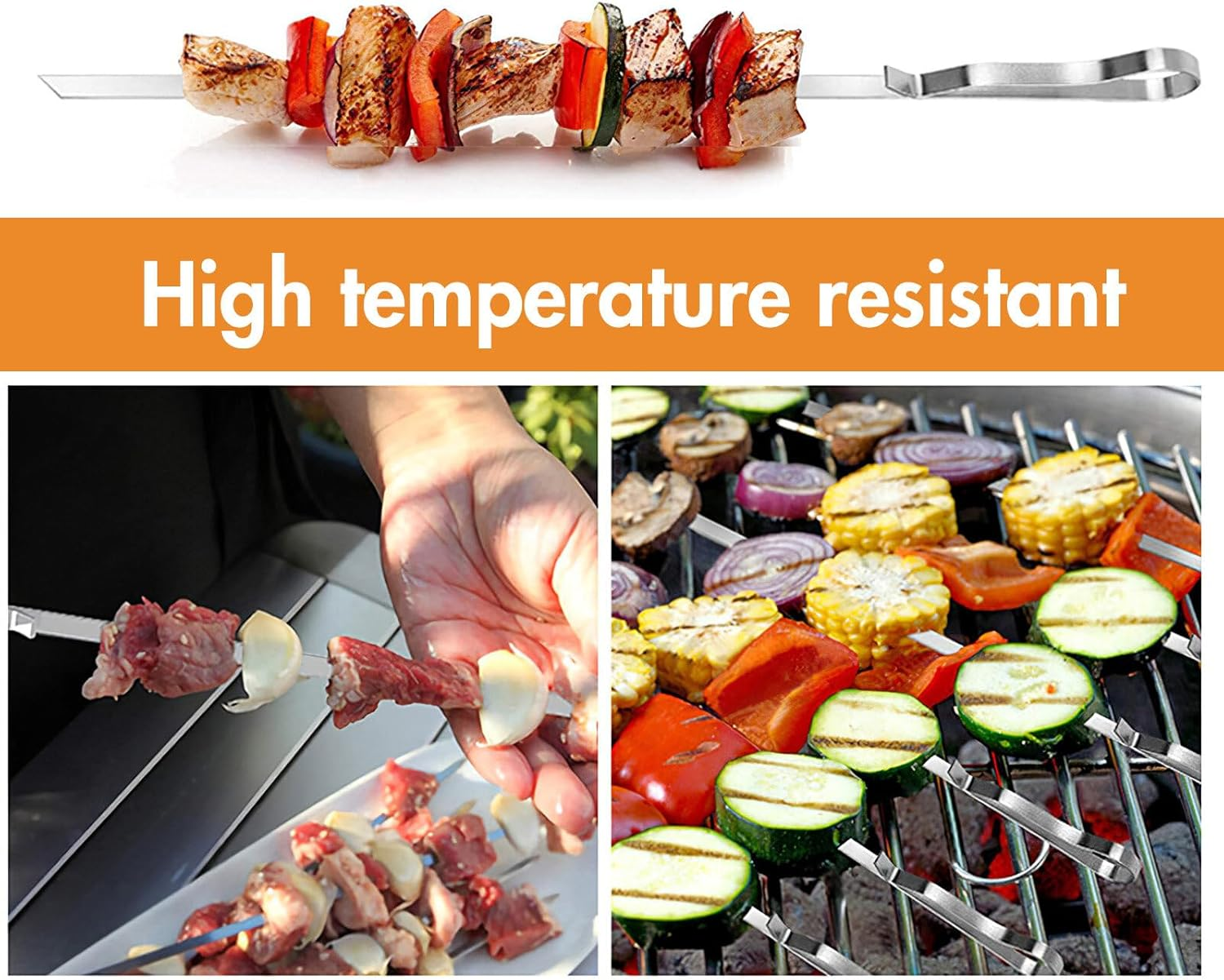 6 Pack BBQ Skewer Rack Set, Stainless Steel Kabob Skewers Holder with 2 Pcs Skewers Holder for Meat, Vegetables and Vegan Barbecue Grilling Accessories 41.5Cm image number 1