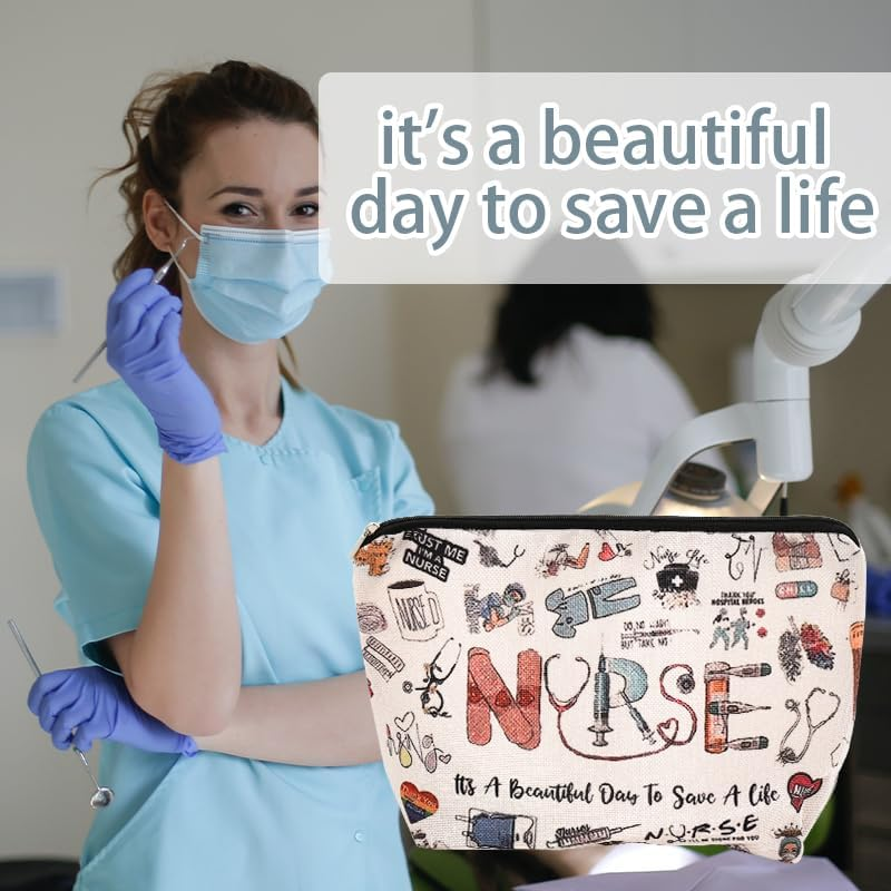 Nurse Cosmetic Bag Inspirational Graduation Gifts for Nursing Students Staff Nurses Week Birthday Appreciation Gifts for RN Nurse Coworker Friend Travel Makeup Bags image number 3