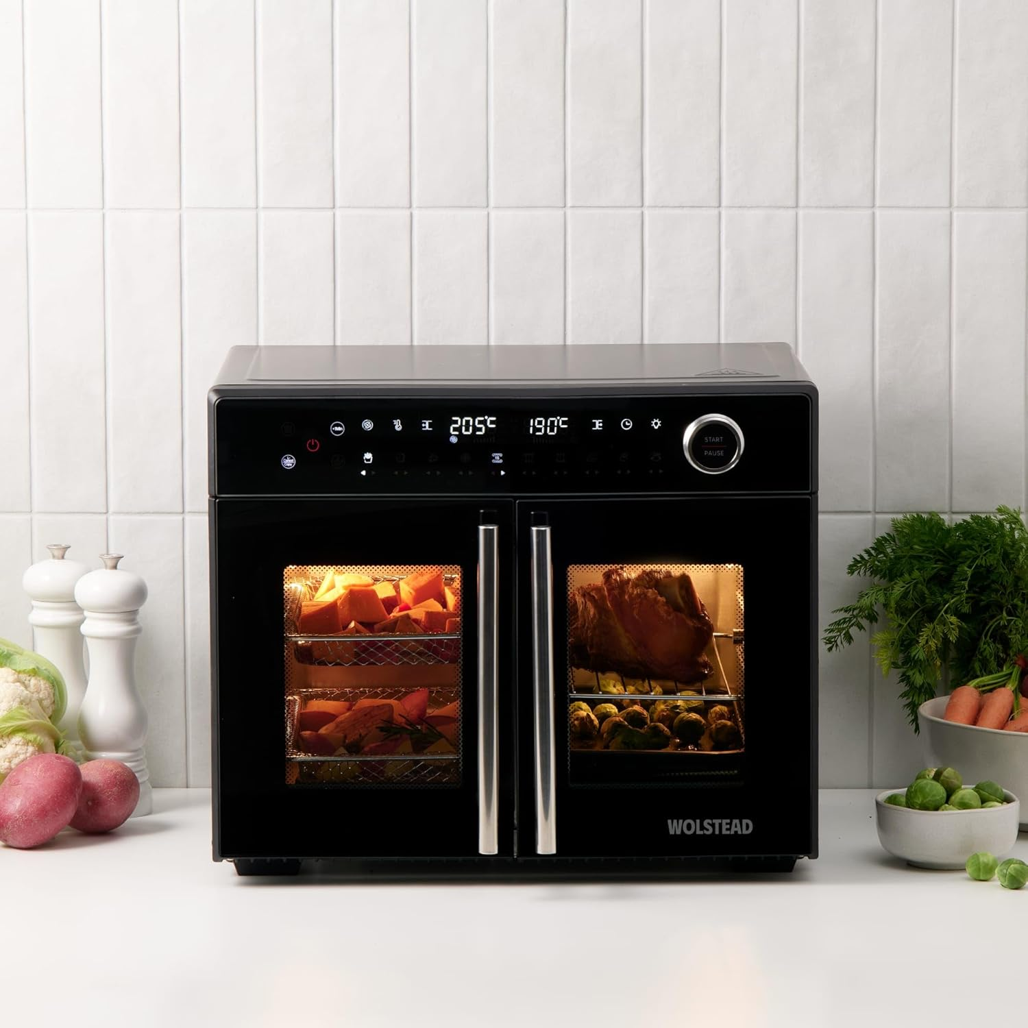 Wolstead Swift French Door Digital Air Fryer Oven &ndash; 28L, Black Countertop Convection Oven for Baking, Roasting, & Grilling