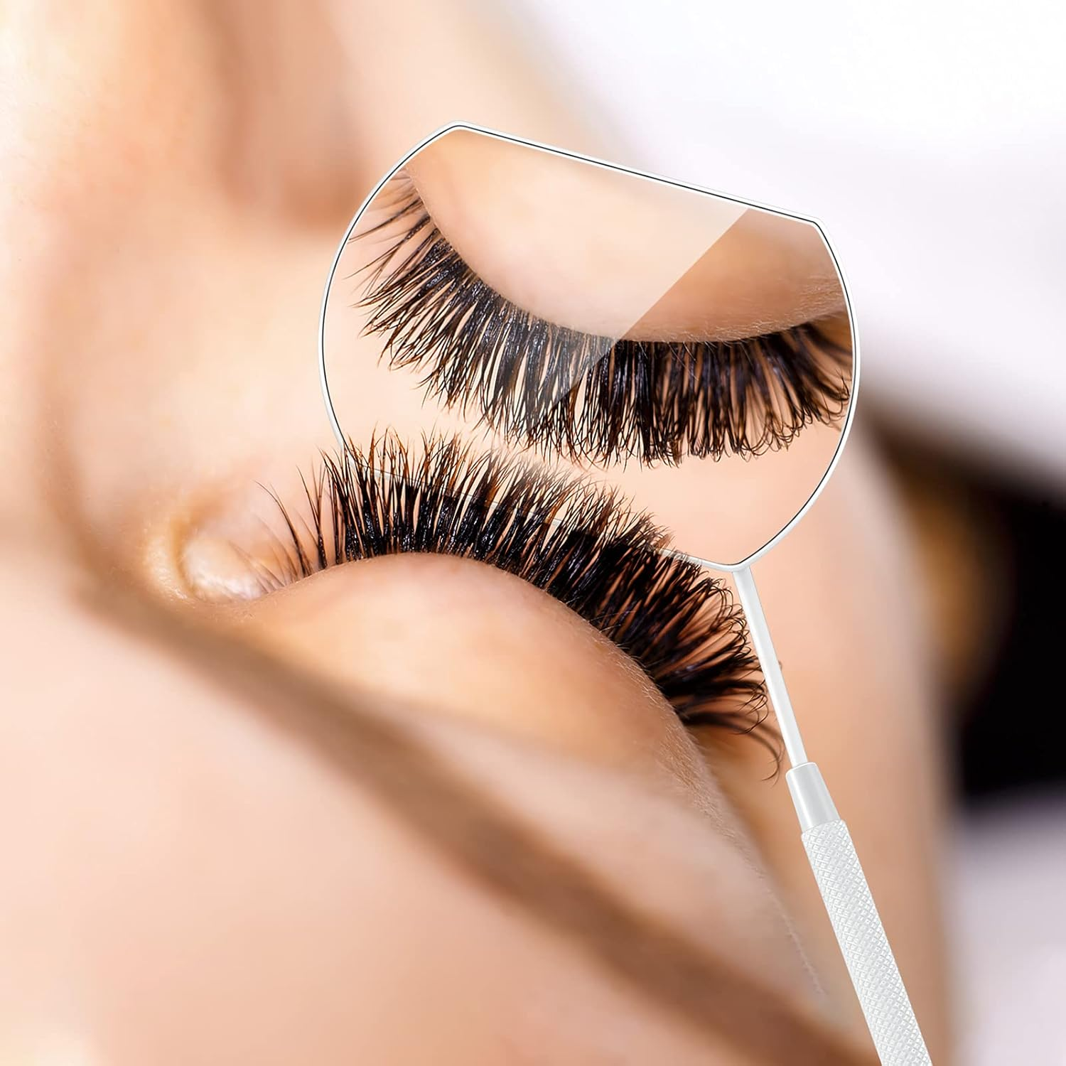 2 Pieces Lash Mirror for Eyelash Extensions Large Square Stainless Steel Eyelash Mirror Lash Tools(White) image number 3
