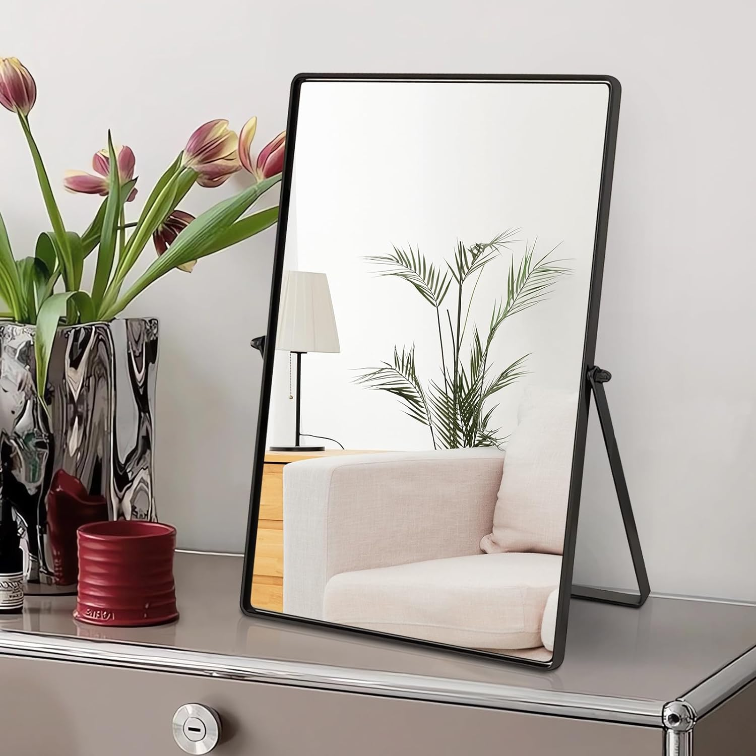 Numjeg Makeup Mirror Portable Vanity Tabletop Mirrors with Metal Frame Desk Table Mirror with 90&deg;Adjust Rotate Good for Bedroom Bathroom Dressing Room