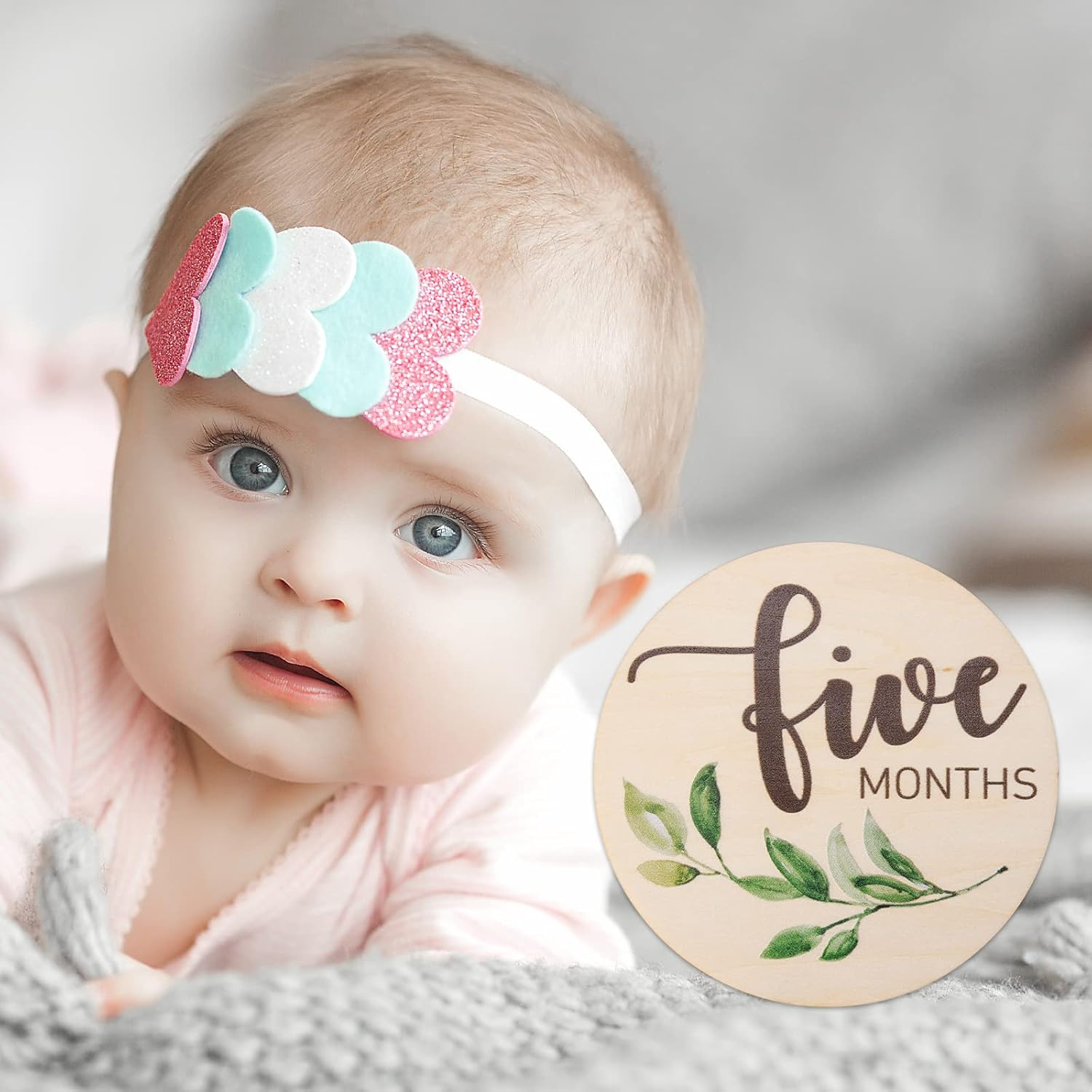 Baby Monthly Milestone Cards Sign - 10 Double Sided Marker Wooden Circles Discs Newborn Photography Prop, Pregnancy Journey Birth Announcement Sign Baby Boy and Girl Gift Sets image number 4