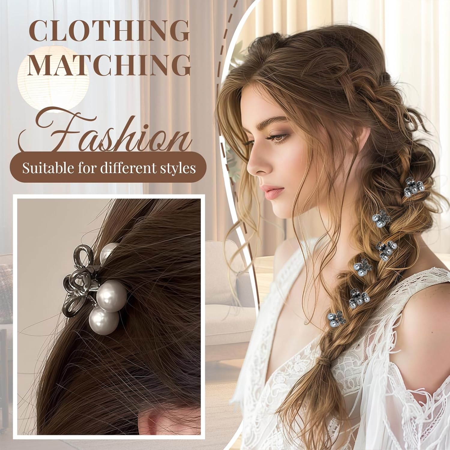 Yamobi Pack of 4 Mini Cherry Hair Clips, Cute Pearl Claw Clips for Women and Girls, Mini Cherry Hair Clips for Half Hairstyles image number 5