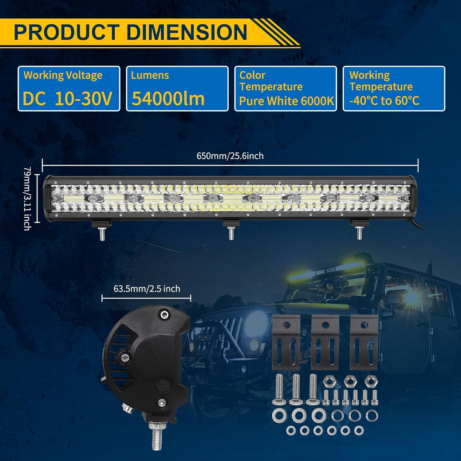 RIGIDON 8D 26 Inch 65 Cm 540 W Outdoor Aluminium LED Light Strip, 12 V 24 V Waterproof Warm White Off-Road Lighting for Car SUV Offroad ATV SUV Truck Tractor Vehicles 4 X 4, Direct LED Fog Light 6000 image number 2