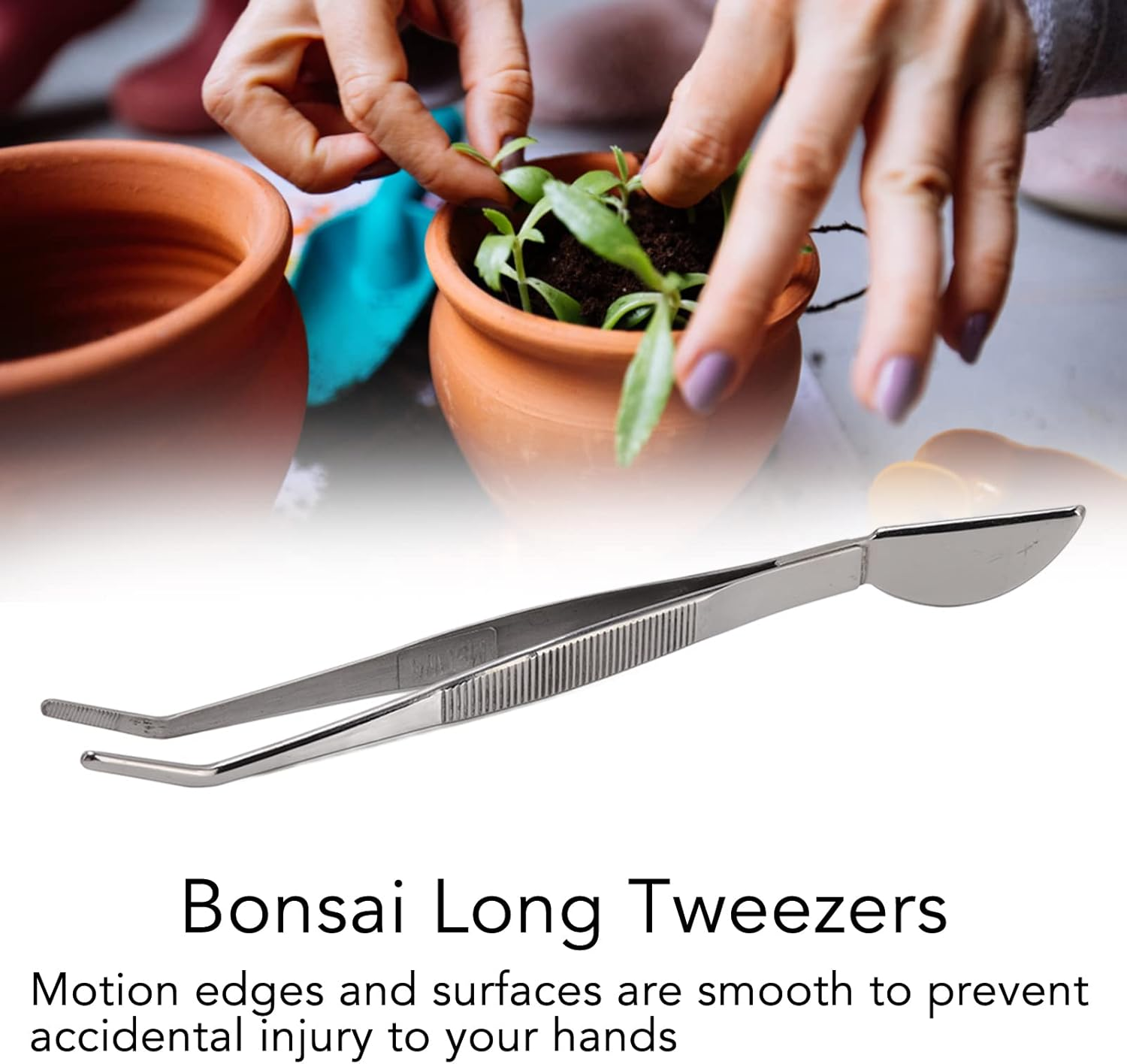 Stainless Steel Bonsai Tweezers, Ergonomical Design Bonsai Tweezers, Long Smooth Edges Surfaces Tweezers for Potted Loosening Soil Planing Grass (Bent) image number 4
