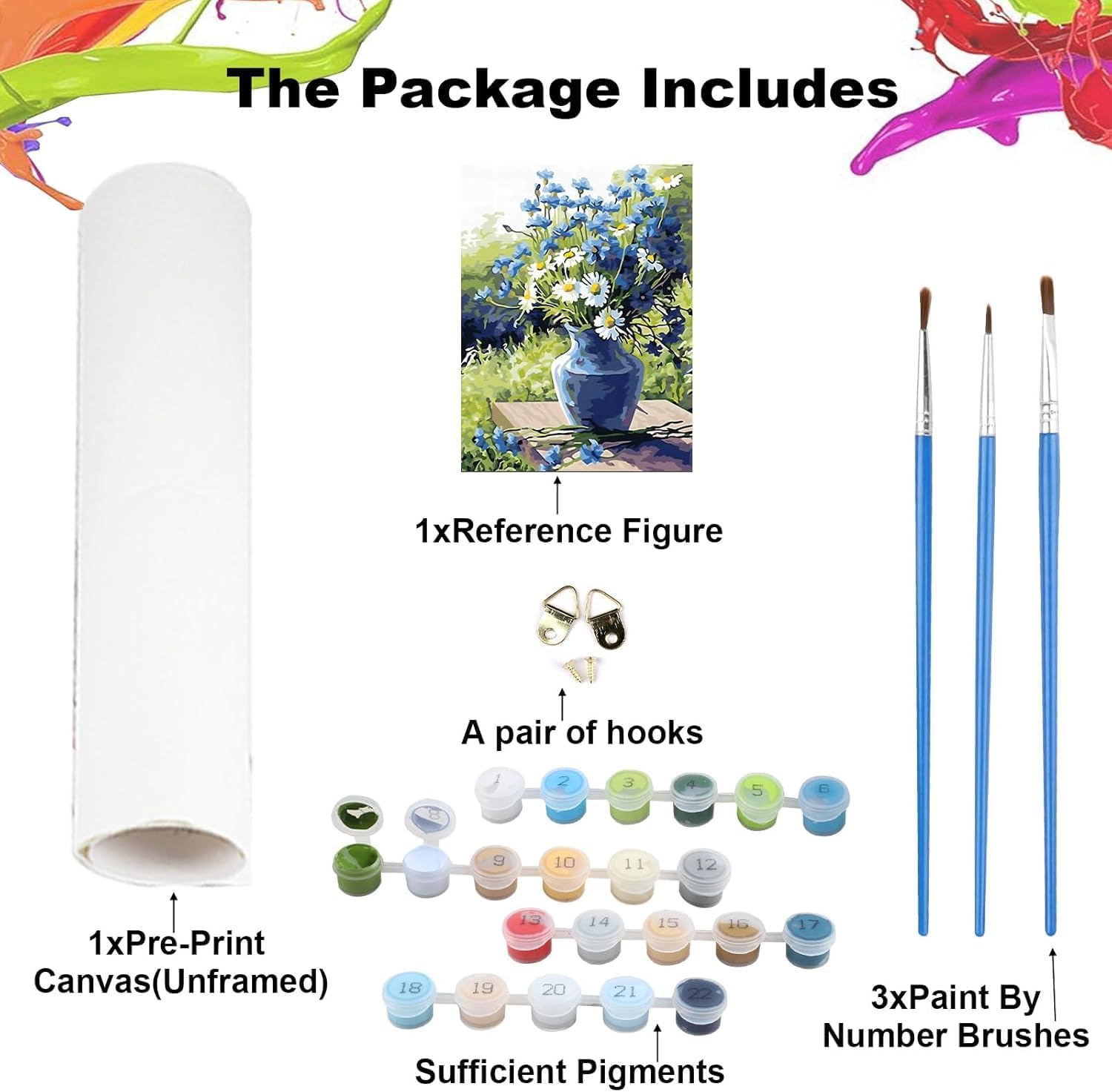 Paint by Number for Adults. Flowers Paint by Numbers for Adults Beginner Drawing Paintwork with 3 Paintbrushes Paint Canvas Oil Painting 16&rdquo; X 20&rdquo; image number 6