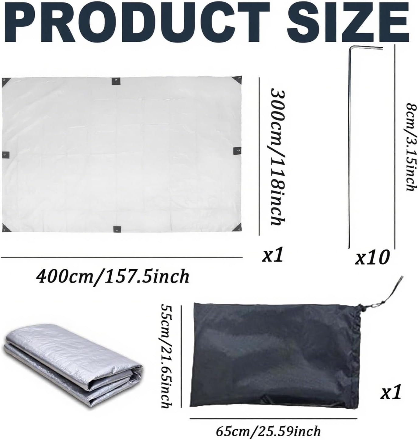 Xinghonyac PE Foldable Tarps, Tarps Heavy Duty Waterproo with Storage Bag and Ground Pegs, Waterproof Rug, Outdoor Sunshade & Rainproof Cover for Gardens, Camping, Rvs(300 X 400Cm) image number 1
