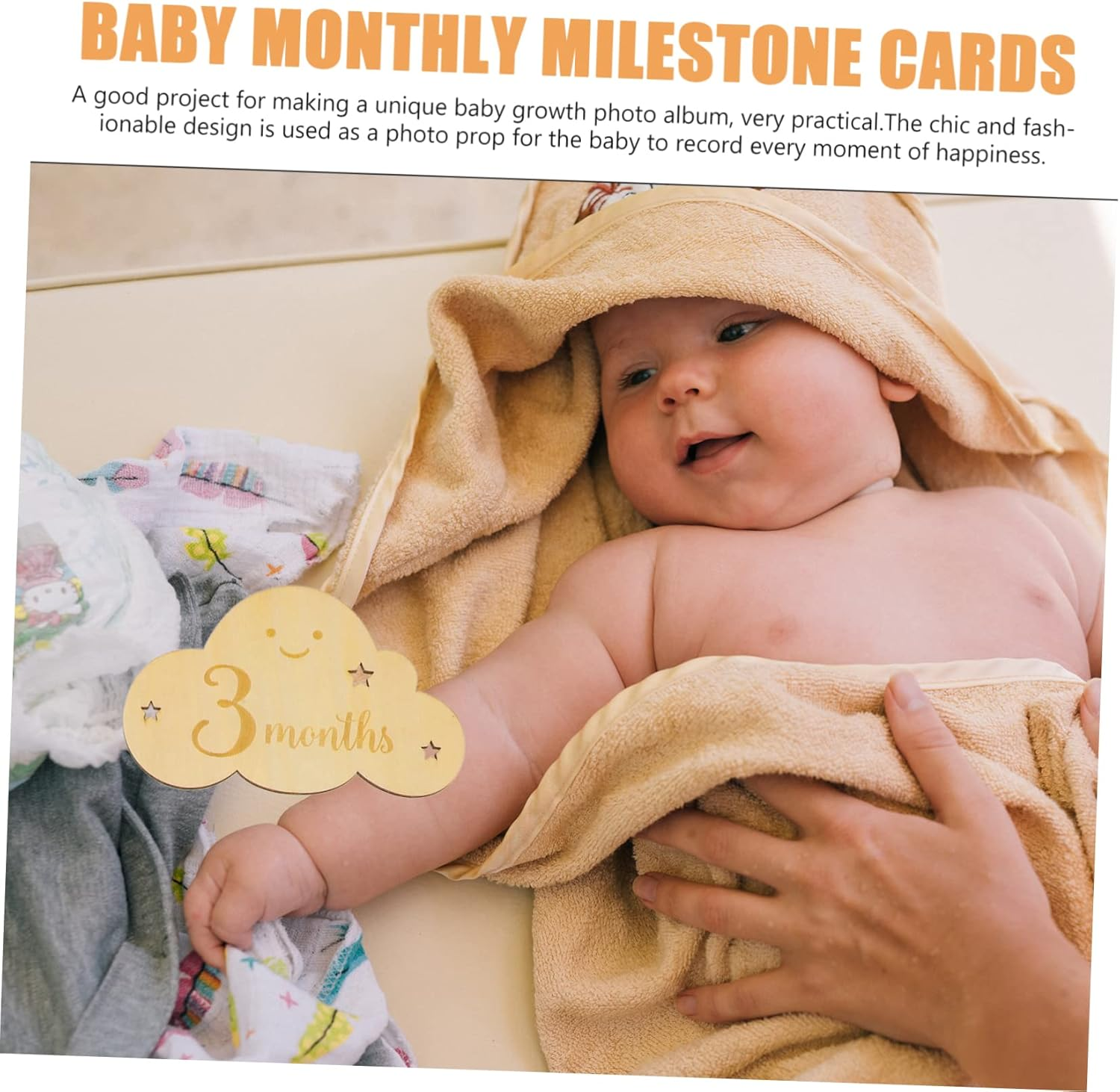 MAGICLULU Wooden Growth Cards 8-Piece Set for Newborns Monthly Discs Baby Announcement Signs for Showers image number 2