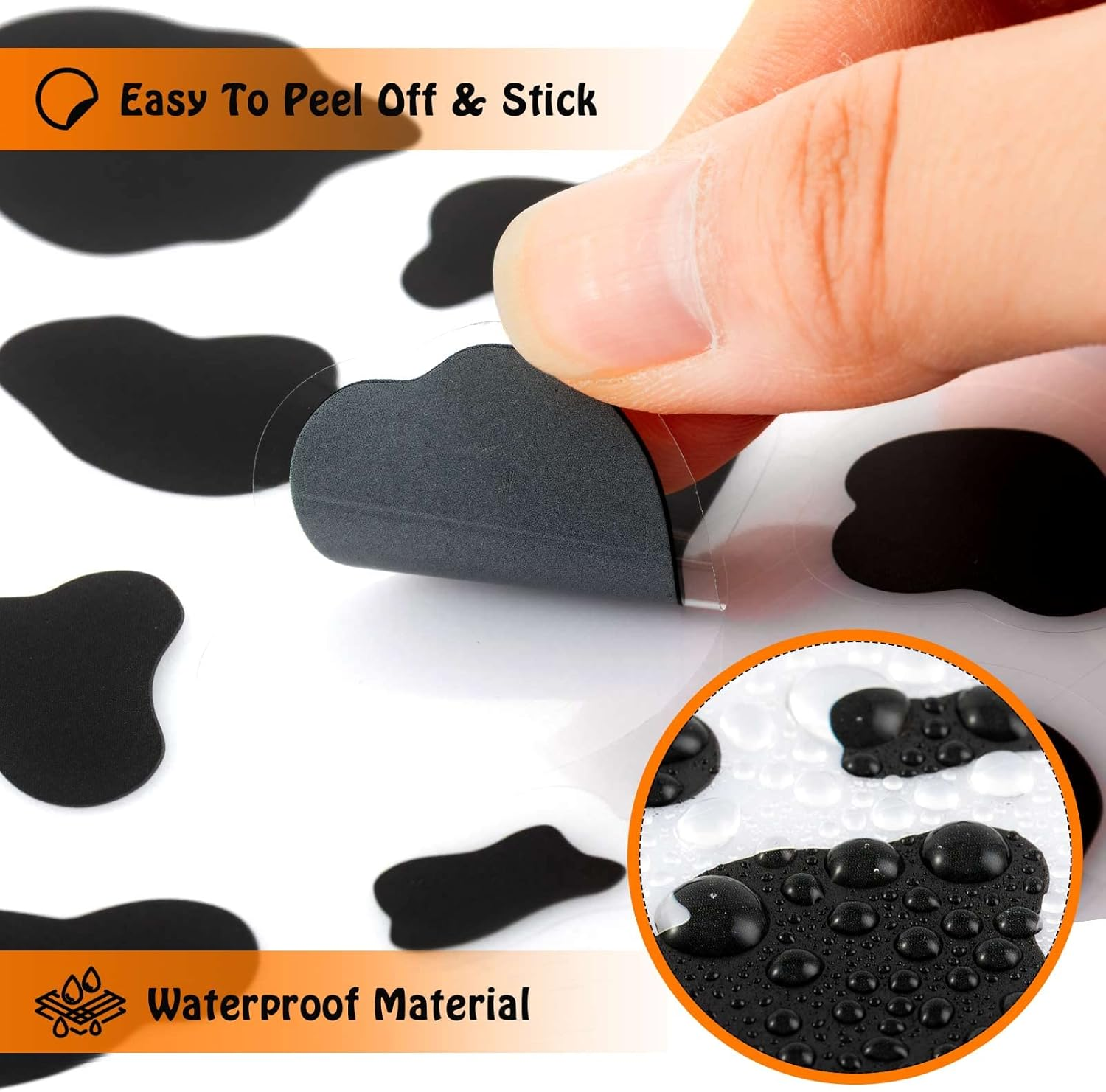 600Pcs Cow Print Stickers, Self-Adhesive Wall Decals Vinyl Print, Black Waterproof Animal Stickers for Cow Themed Bathroom, Nursery, Bedroom and Living Room Wall Decor image number 3