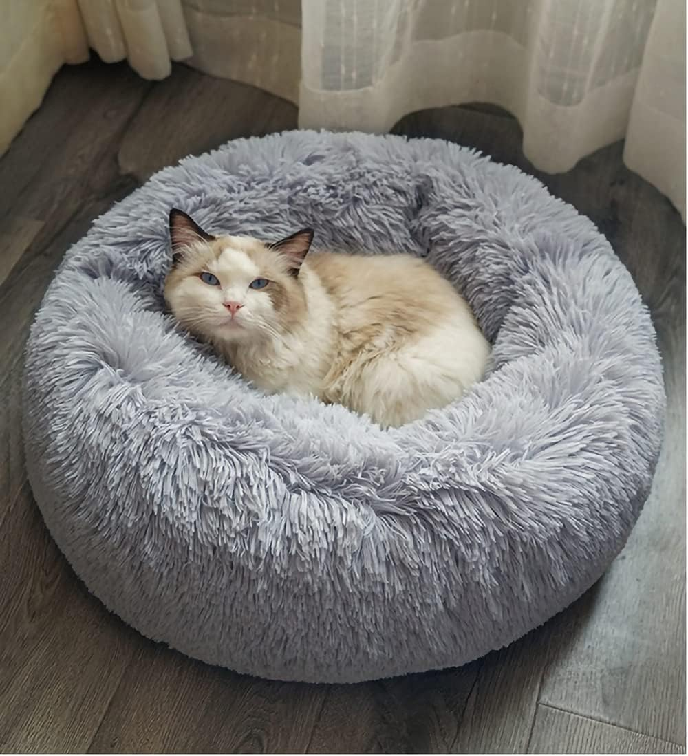YUPPIE TONE Dog Bed, Cat Bed, Washable Fluffy Soft Plush round Doughnut Portable Sofa Bed Pet Bed - Beige 70 Cm