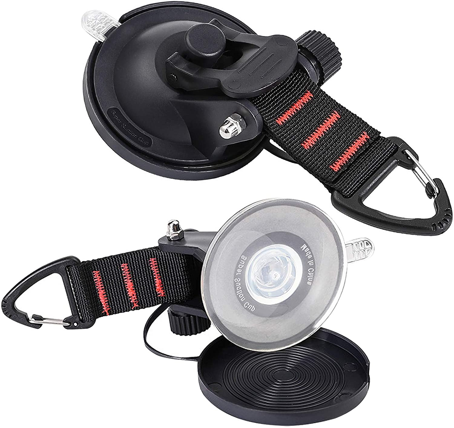 CONBOLA Heavy Duty Suction Cups 4 Pieces with Hooks Upgraded Car Camping Tie down Suction Cup, Tarp Accessory with Securing Hook Strong Power for Awning Boat and Trap.(4 Pcs)