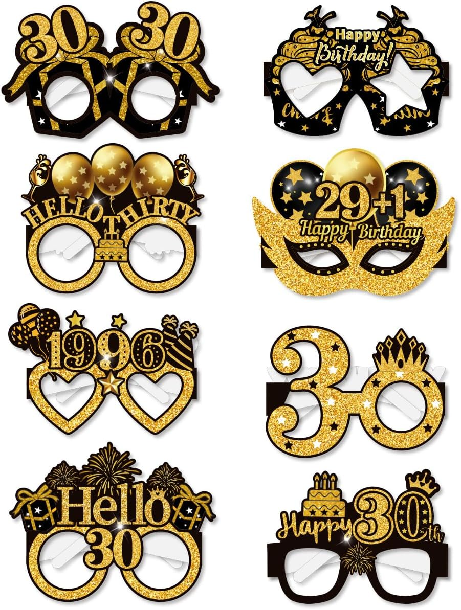 Palumma 8 Pcs Funny Happy Birthday Glasses Black Gold Happy Birthday Glasses, Birthday Decorations for Men Party Glasses for Adults Photo Props Decorations