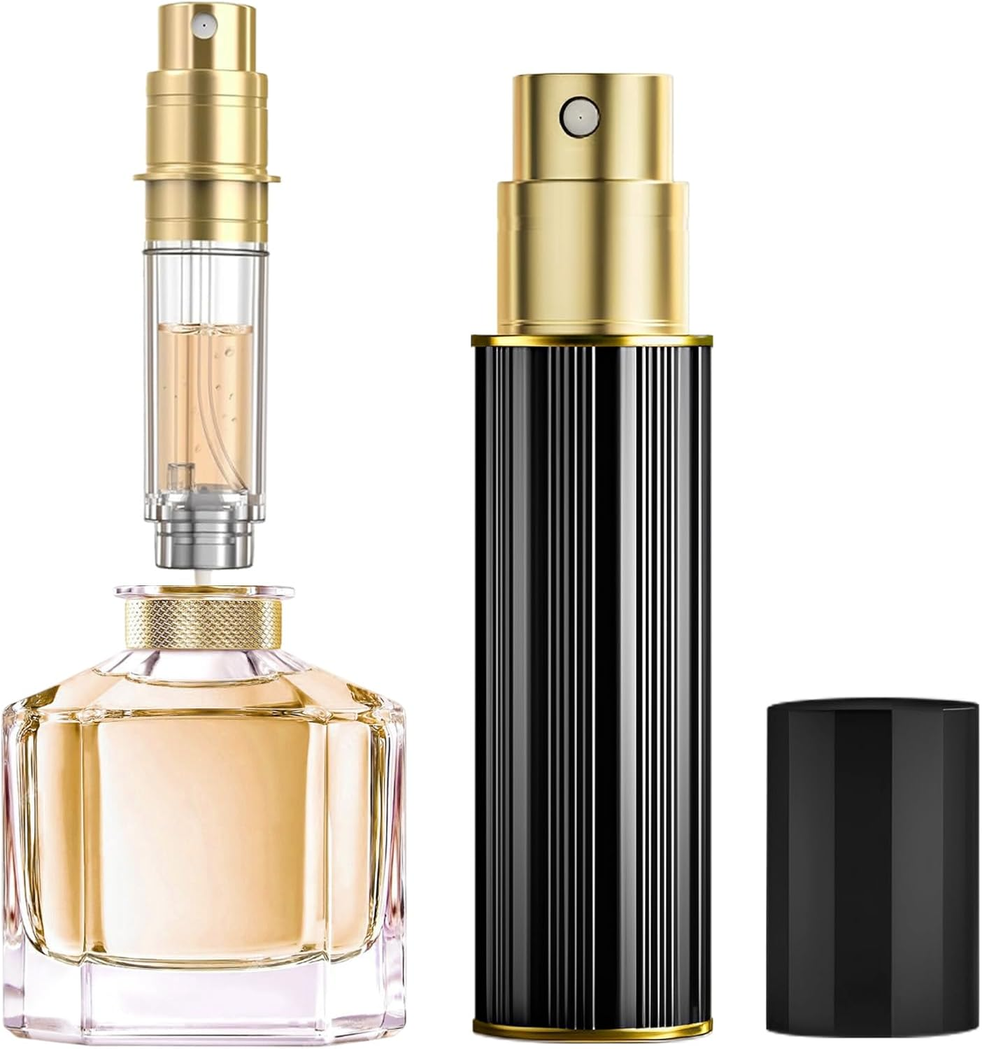 JOOMOKO Perfume Atomiser Refillable, 5 Ml Perfume Bottle, Empty Perfume Atomiser for Travel, Empty Perfume Atomiser Spray Bottle for Travel on the Go (Gold & Gold)