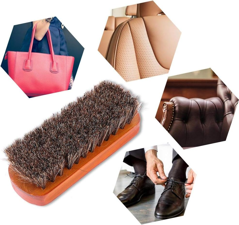 Leather Care Protecting Horsehair Shoe Brushes, Horsehair Shoe Shine Brush, Soft 2Pcs Long Shaft Slotted Boots Leather(Mahogany Medium) image number 1