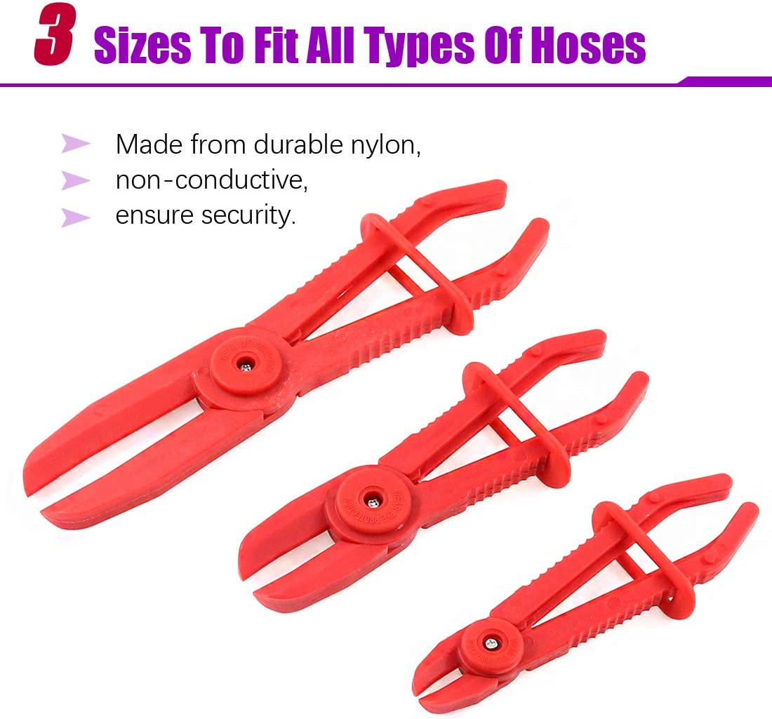 Swpeet 3Pcs Red Line Clamps Flexible Hose Clamps Pliers Kit, Hose Pinch off Pliers Set Line Clamps for Brake, Fuel, Coolant Hoses, Most Flexible 15Mm, 20Mm and 25Mm Hoses image number 5