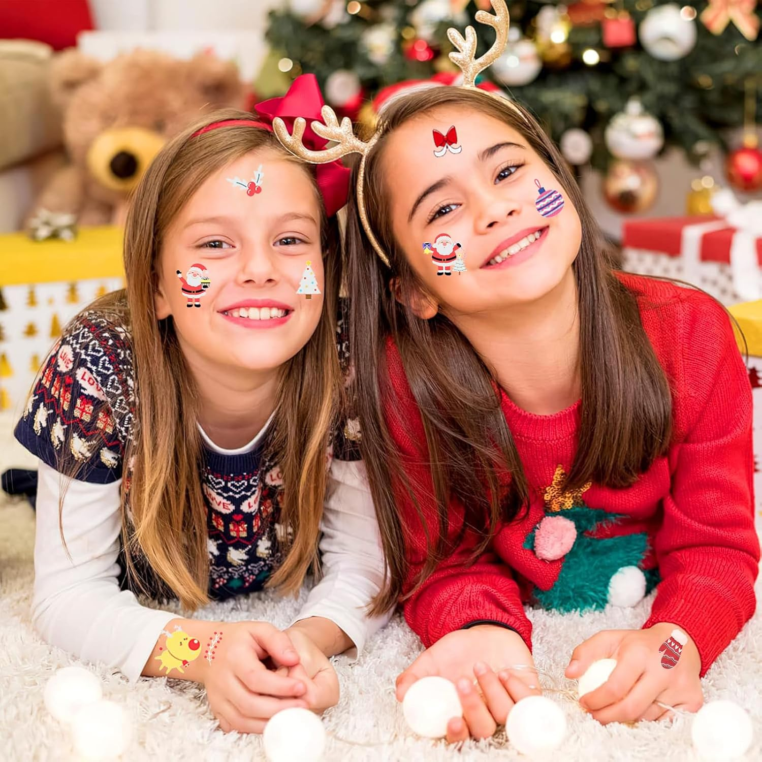 16 Sheets 210 Pieces Christmas Luminous Temporary Tattoos Stickers for Kids Adults, Cute Tattoo Decorations, Glow in the Dark Tattoos Waterproof Tattoos Stickers for Holiday Christmas Kids Gifts image number 3