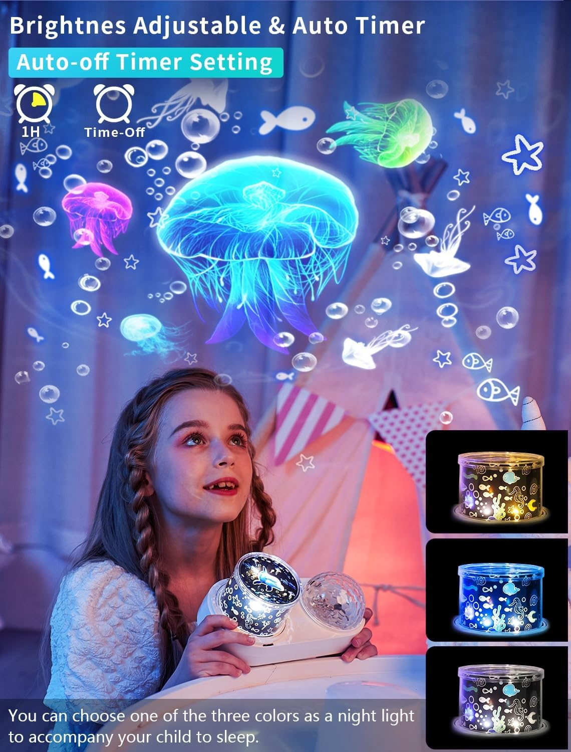 Ocean Wave Projector, Projector Night Light for Kids Bedroom, Ceiling, 10 Color Sea Waves + 21 Films, Ocean Light Projector with Timer 360&deg; Rotation for Kids Girls, Birthday, Christmas, Room Decor image number 5