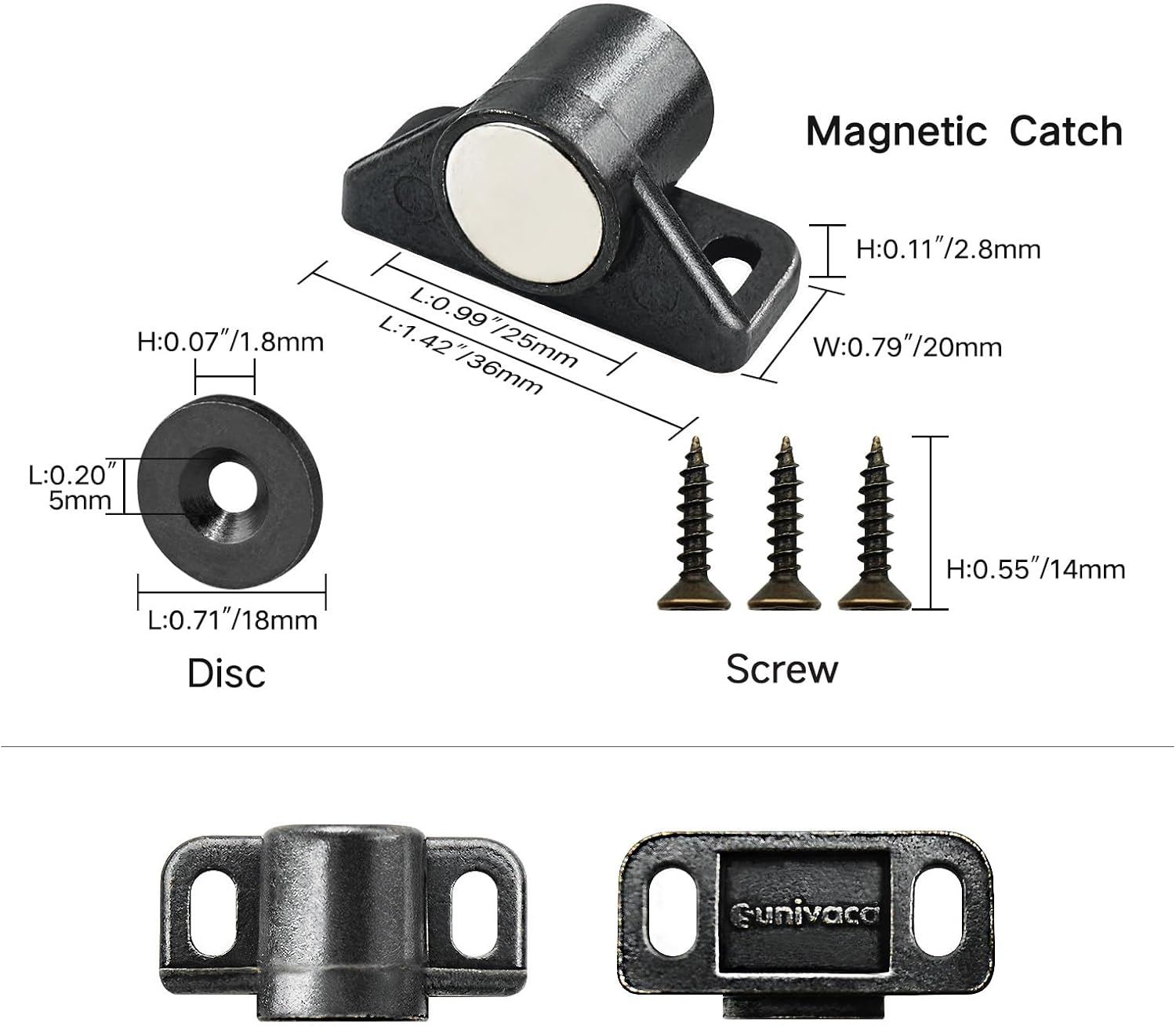 Sunivaca Cabinet Magnets 8 Pack Magnetic Door Catch RV Cabinet Latches and Catches Premium Quality Zinc Alloy Cabinet Door Magnet Catch Hardware for Kitchen Cupboard Closure Closet Door Close - Black - 8, Gun Metal image number 6