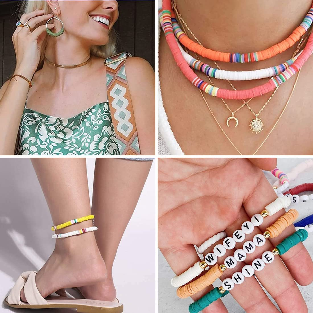 6000 PCS Clay Beads for Bracelet Making,24 Colors 6Mm Flat round Polymer Clay Beads with Pendant Charms Kit Letter Beads and Elastic Strings for Jewelry Making Kit & Craft Supplies - Type B image number 3