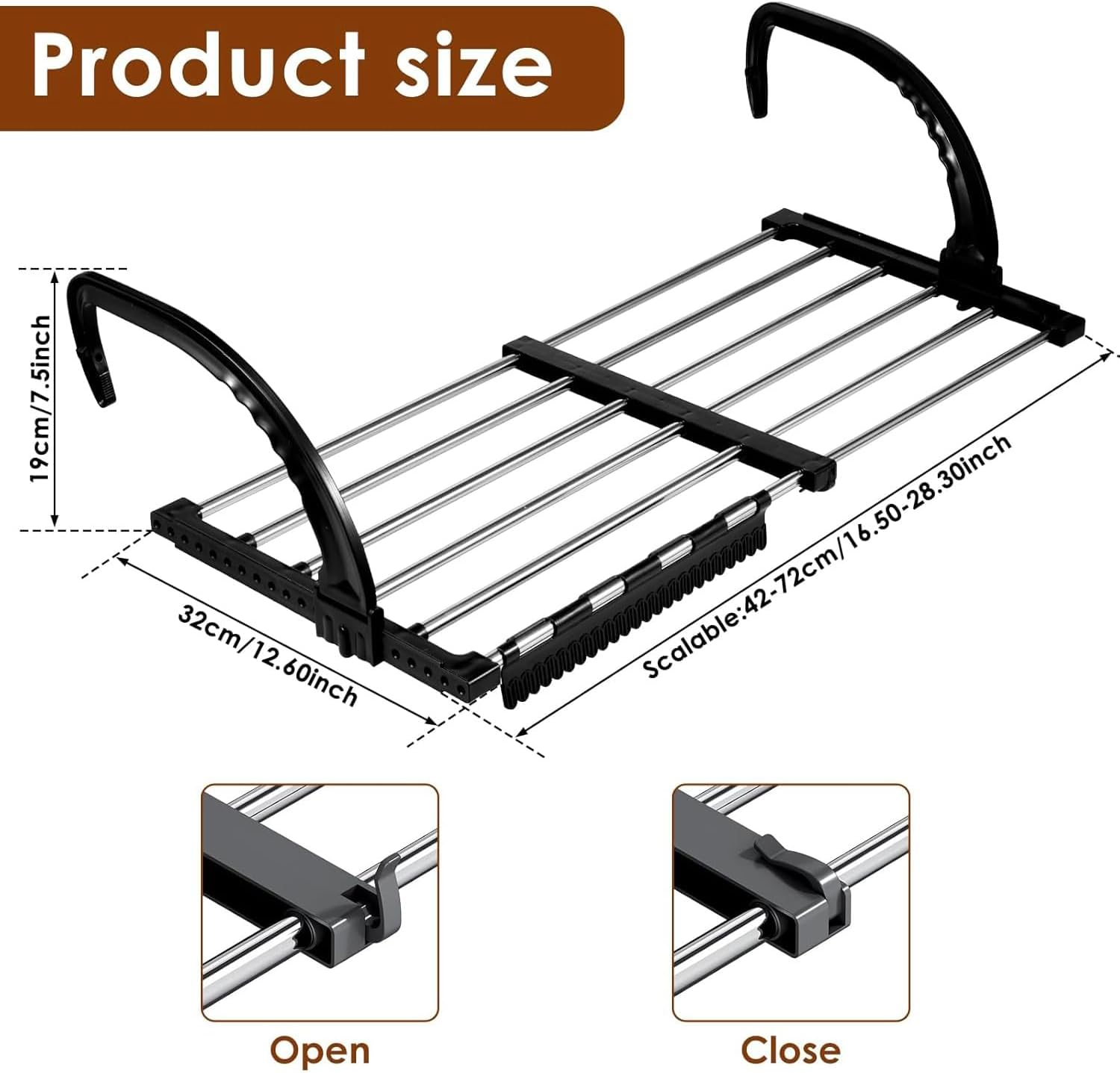 Portable Clothes Drying Rack for Balcony, Foldable Railings Windowsill, Retractable Radiator Clothes Airer,Folding Towel Rack Indoor Outdoor Travel RV Laundry Rack with Sock Clips for Drying Socks image number 5
