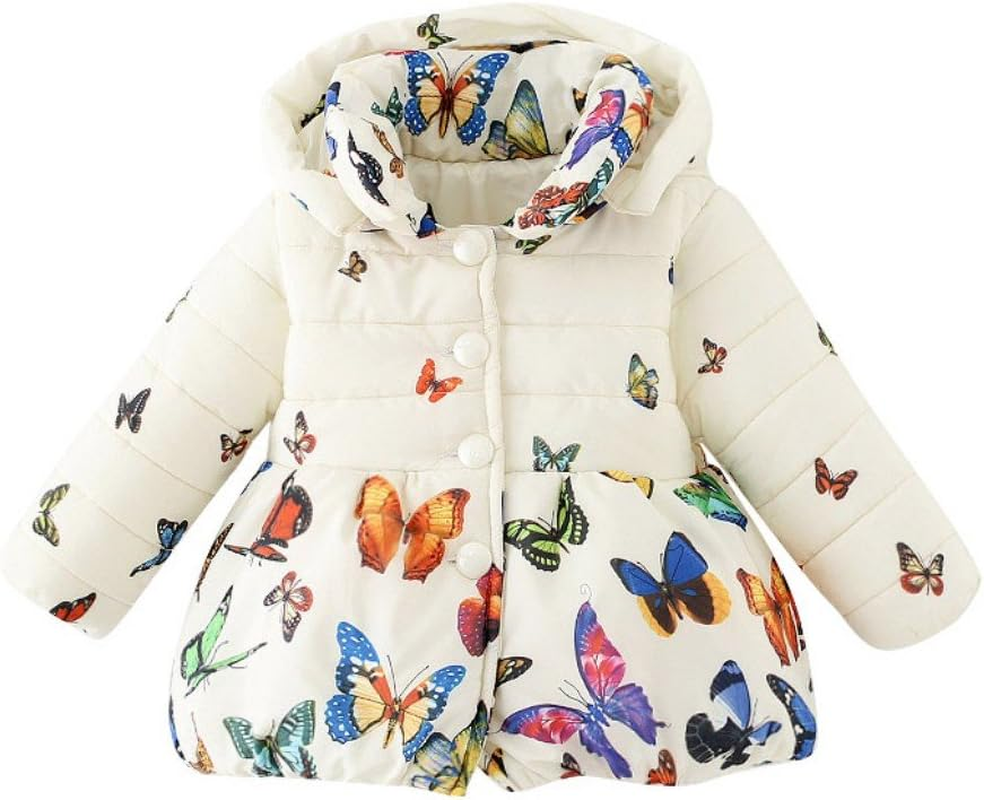 Weixinbuy Baby Girls' Infant Toddler Winter Warm Butterfly Print Hooded Outwear 3-4 Years White image number 1