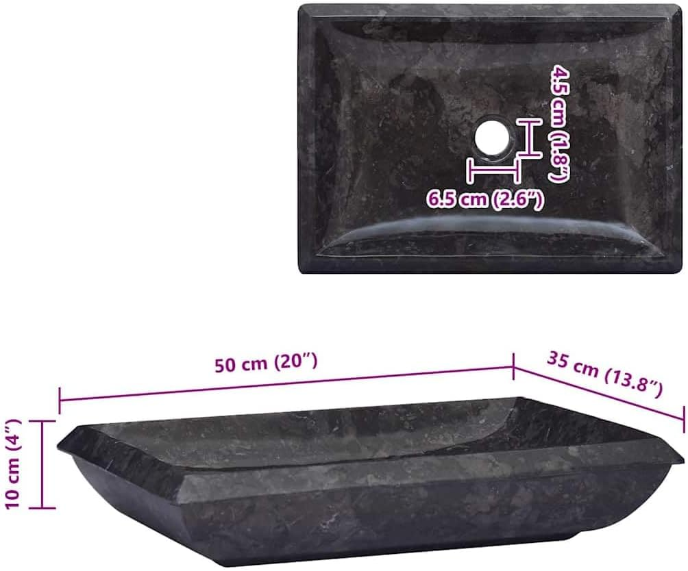 Vidaxl Black Marble Sink - Handcrafted, Exquisite Design for Modern Bathroom/Washroom Decor - Easy to Maintain - 50X35X10Cm image number 5