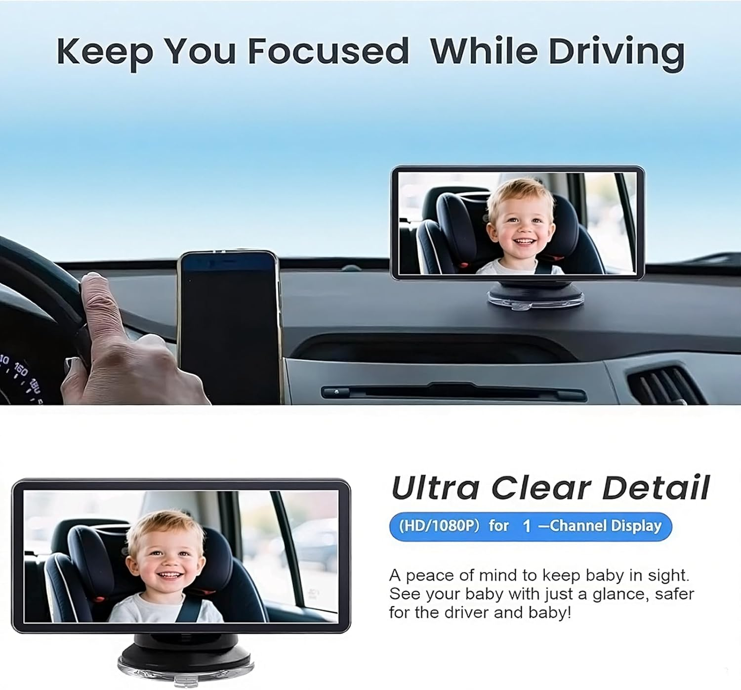 SNSUTY Baby Car Camera & Monitor, 5'' Split Screen Baby Monitor, Car Baby Camera Can Be Bent at Will, Ultrawide Baby Monitor No Wifi with Night Vision image number 5