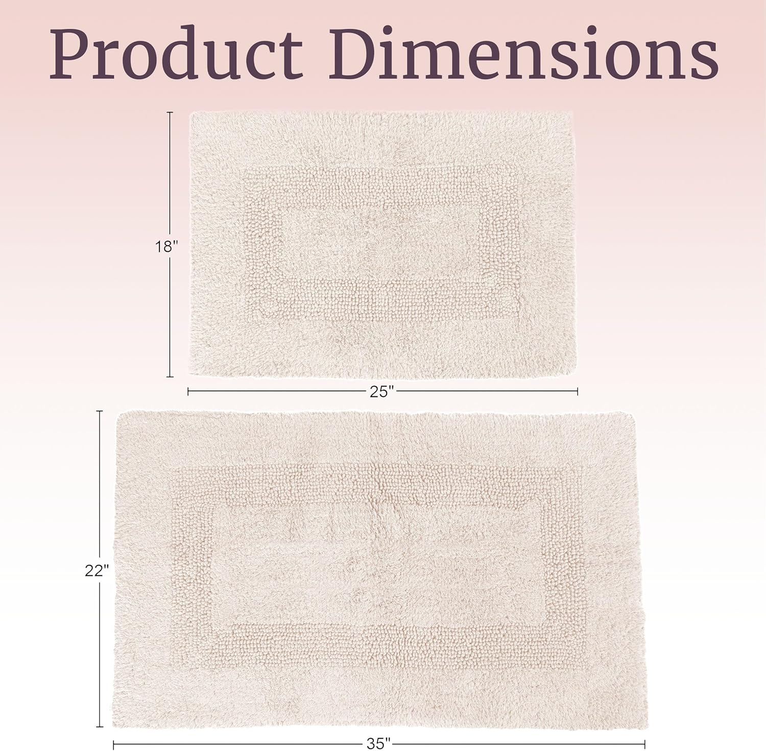 Lavish Home Cotton Bath Mat Set- 2 Piece 100 Percent Cotton Mats- Reversible, Soft, Absorbent and Machine Washable Bathroom Rugs by (Ivory) - Brown image number 2