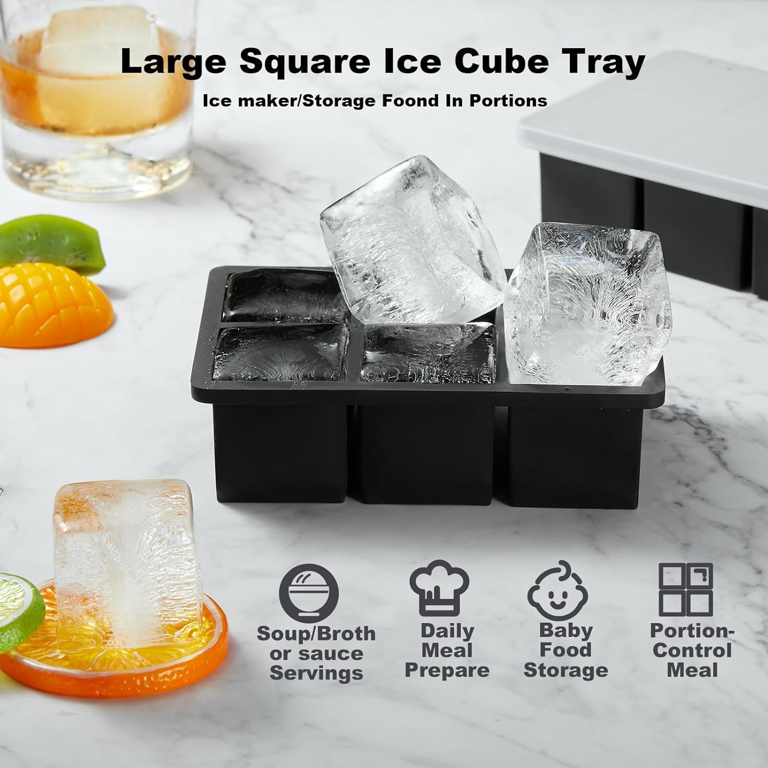 Large Silicone Ice Cube Tray with Lid 2 Pack, Stackable Square Ice Cube Molds for Whiskey,Cocktails,Baby Food Soup Frozon Treat, Kitchen Bourbon Gifts Stocking Stuffers for Adults Men Women image number 3