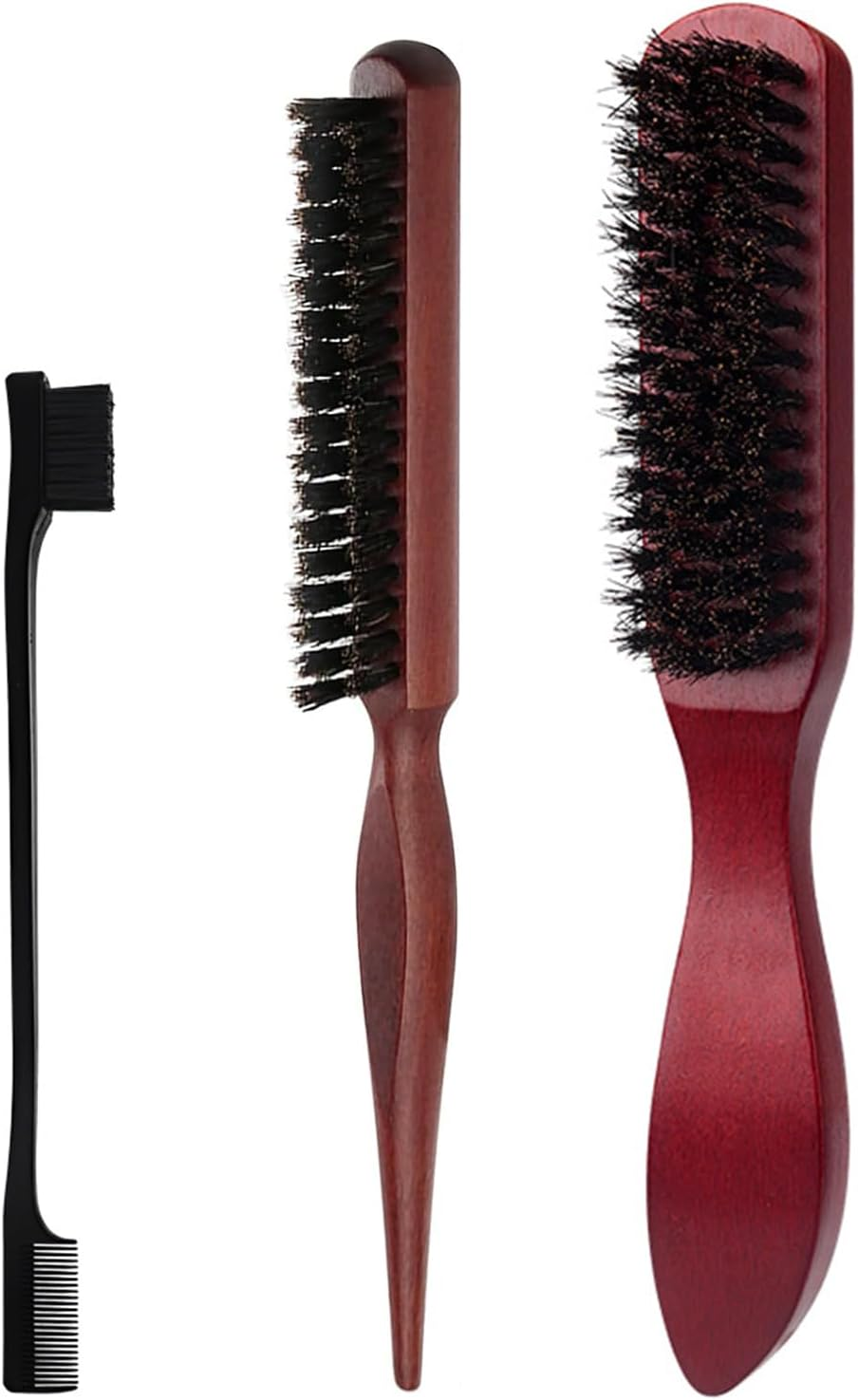 Kzvsiy 3 Pcs Boar Bristle Hair Brush Set, Detangling & Styling Combs for Hair and Beard, Soft round and Slick Back Combs with Eyebrow Brush for Men & Women image number 3
