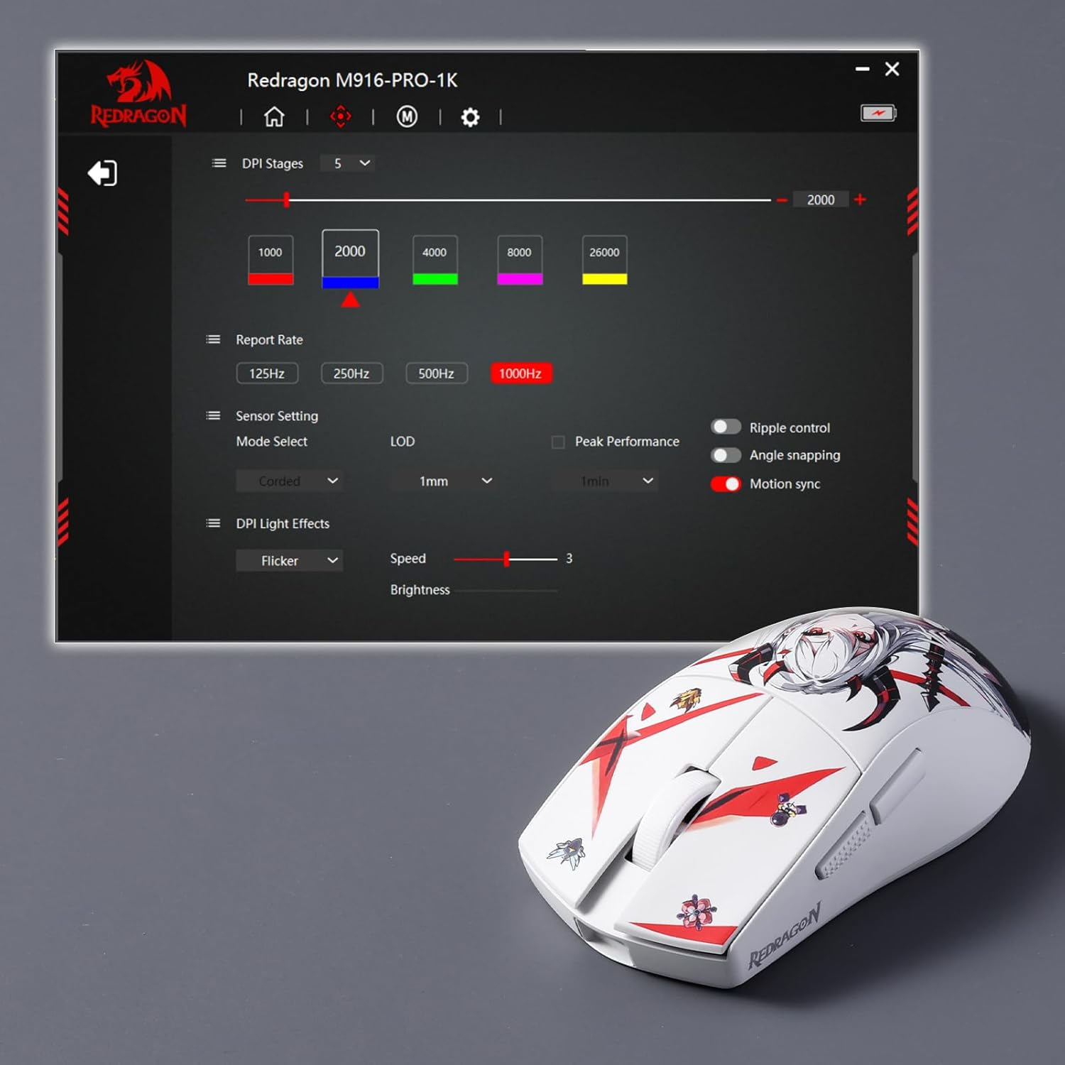 Redragon M916AK-PRO 3-Mode Wireless Gaming Mouse, 49G Ultra-Light 26K DPI Gamer Mouse W/Ergonomic Natural Grip Build, Full Programmable Buttons, Software Supports DIY Keybinds & DPI image number 2