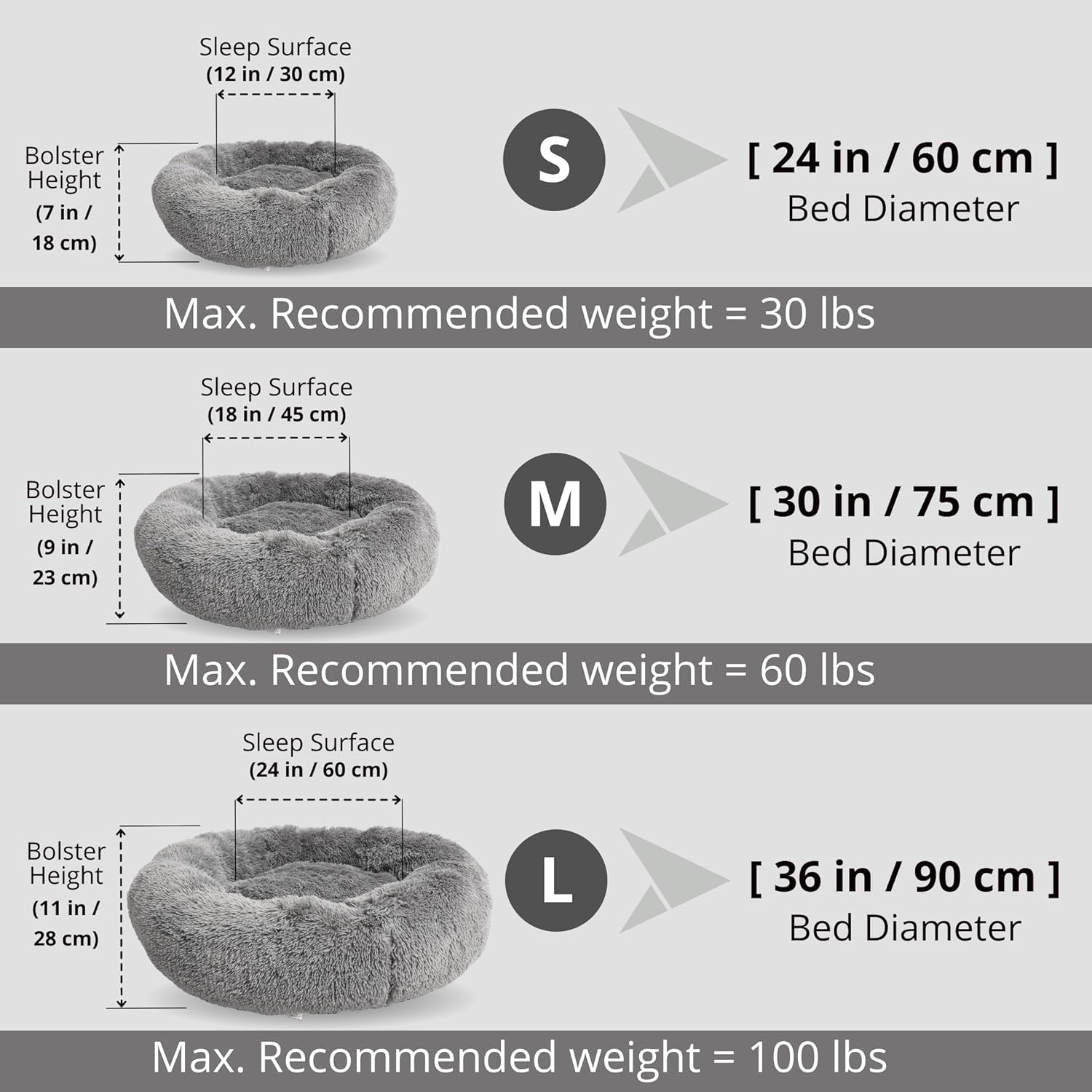 Calming Dog Bed and Cat Bed, Donut Dog Bed Large, Recycled (GRS) Material, Extra Long Plush, Fuller Bolster and Cushion, Anti-Slip Bottom, Machine Washable Dog Bed [Large/Gy] image number 3